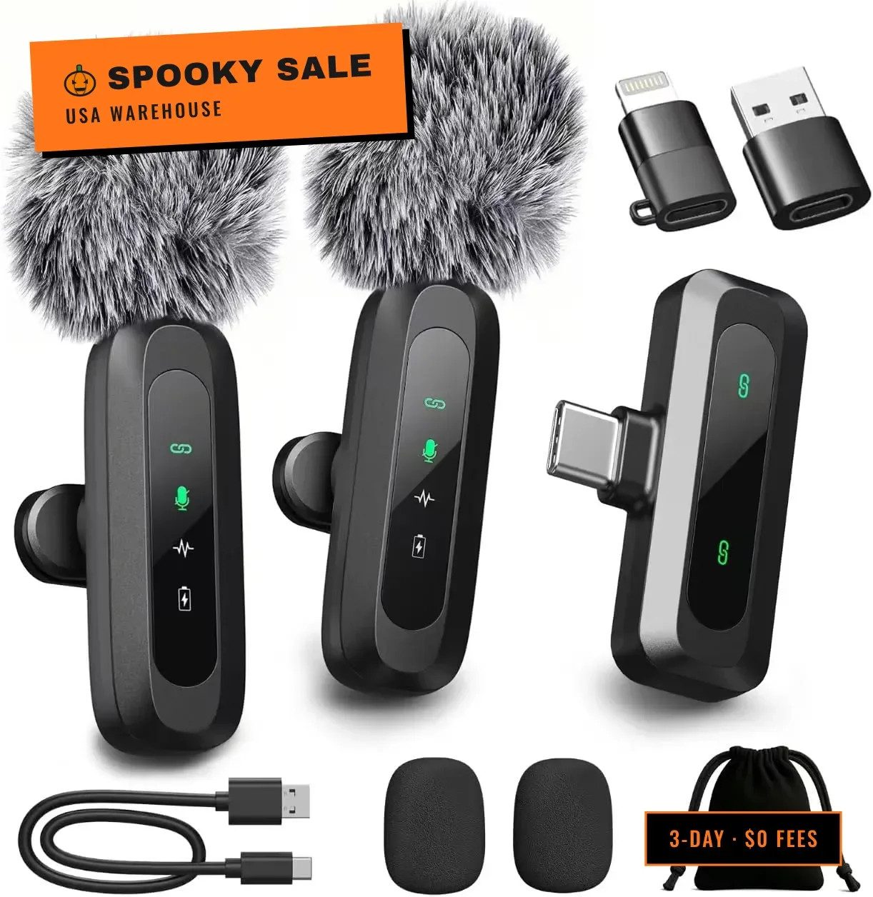 Upgraded 2 Pack Mini Clip on Microphone With LED Display, Wireless Lavalier Micr