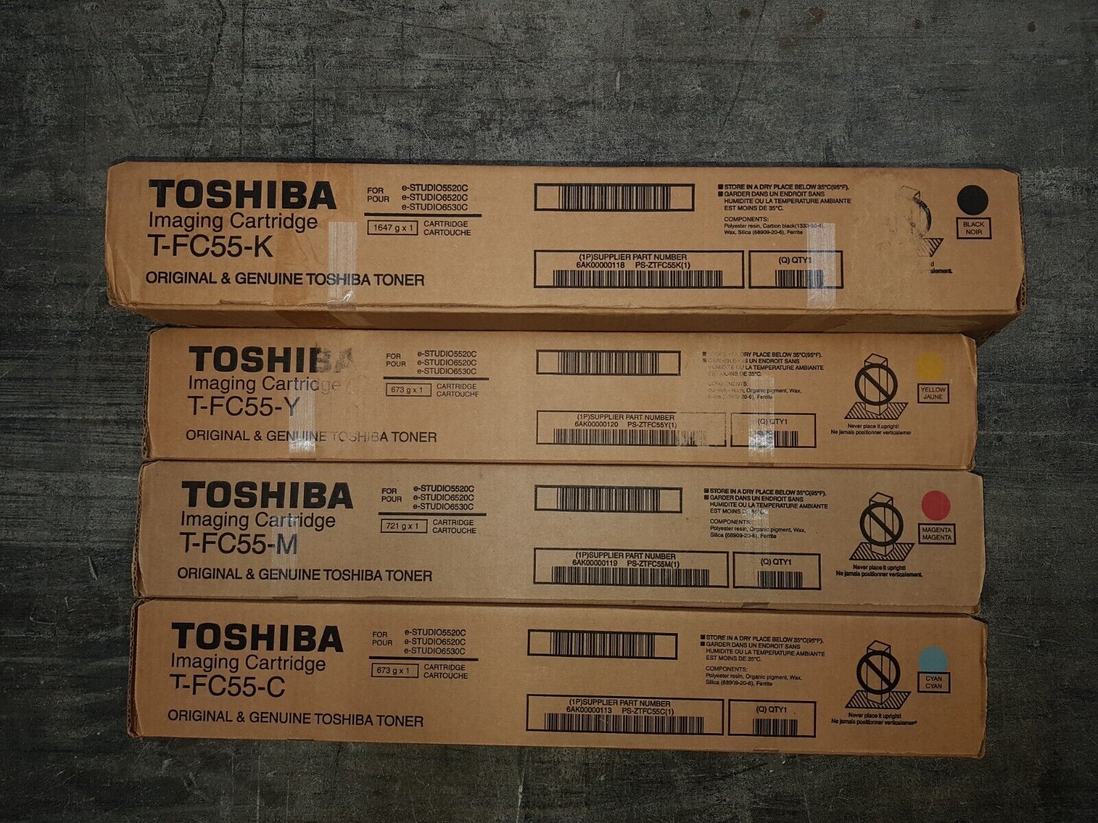 Genuine Set of 4 Toshiba TFC55C TFC55M TFC55Y TFC55K CMYK Toner Cartridges BNIB