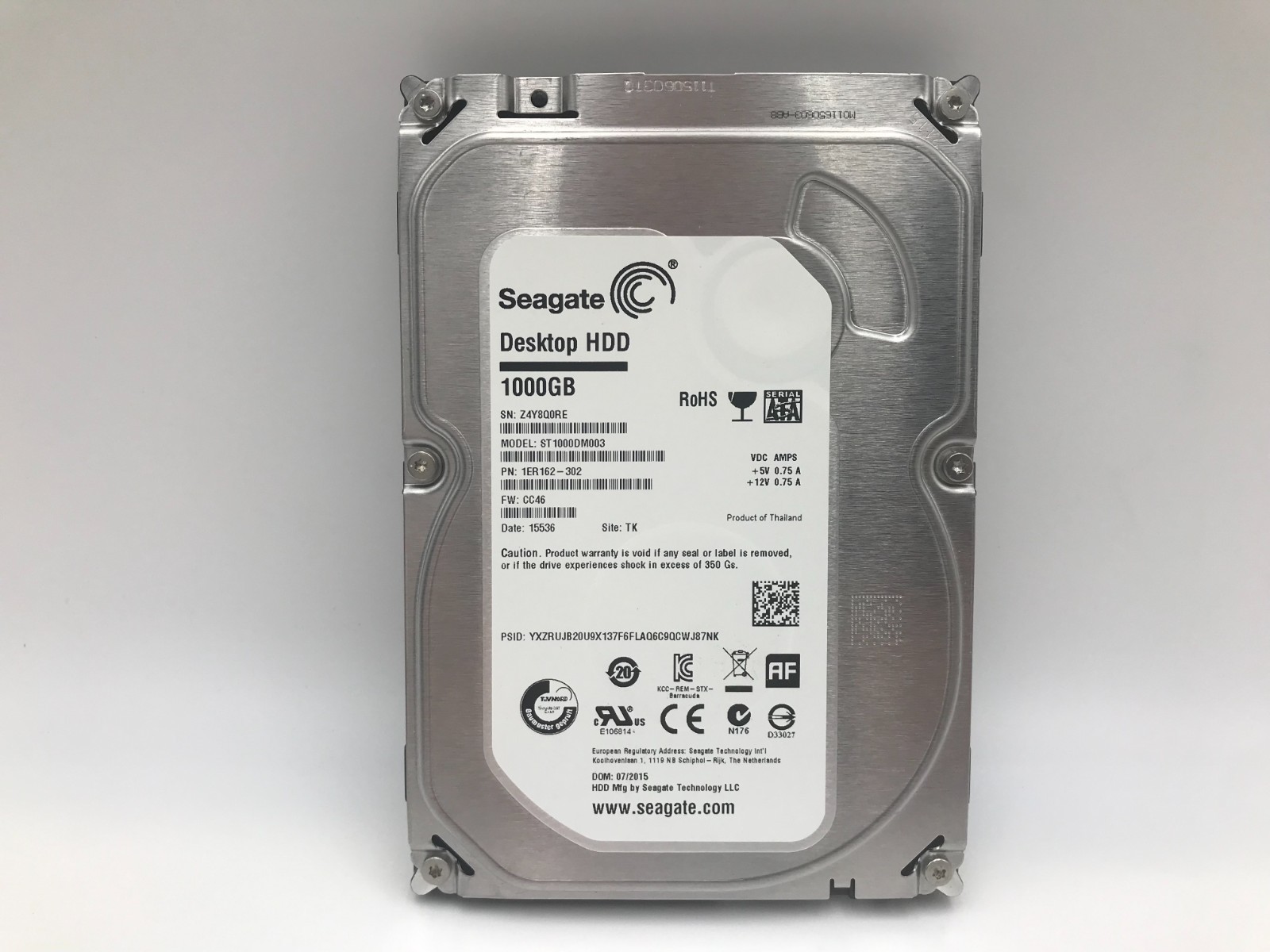 ST1000DM003 P/N: 1ER162-302 F/W: CC46 TK Z4Y Seagate Desktop HDD 1TB 7200 RPM