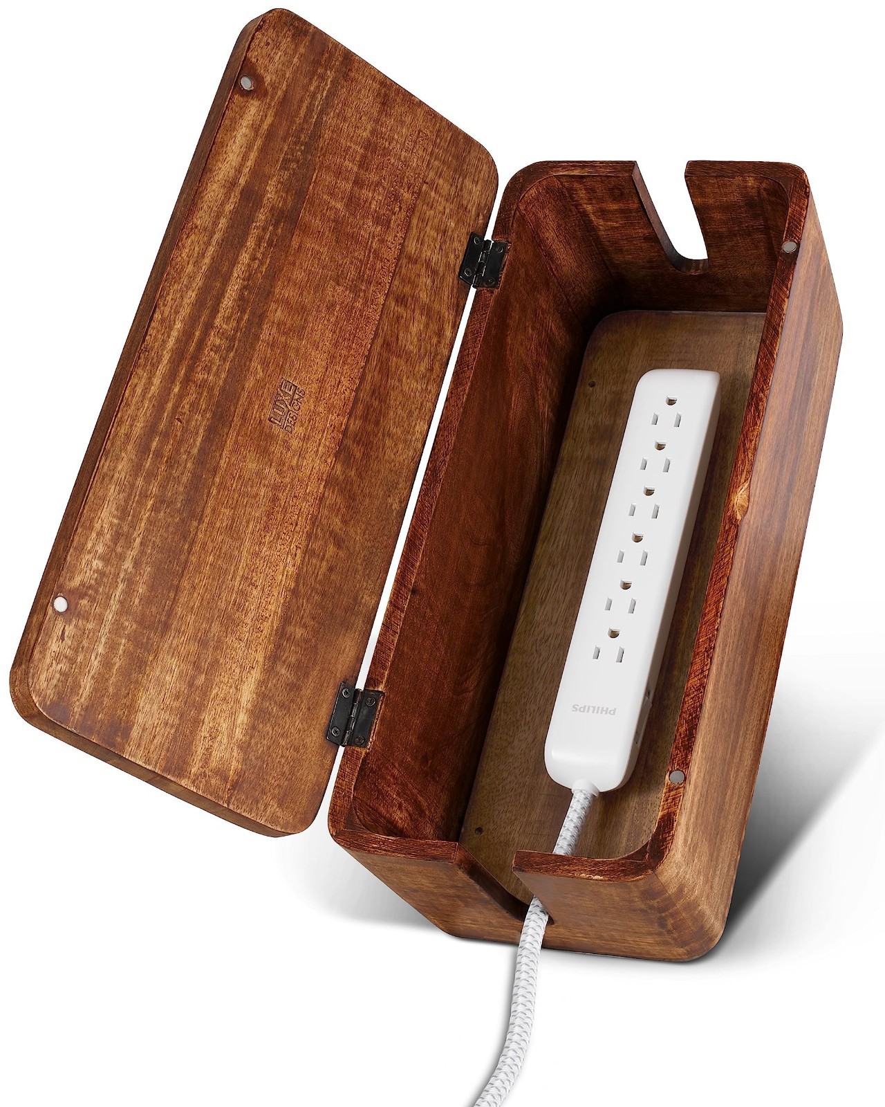 Large Cable Management Box - Wood Wire Organizer & Power Strip Cord Hider, Tidy