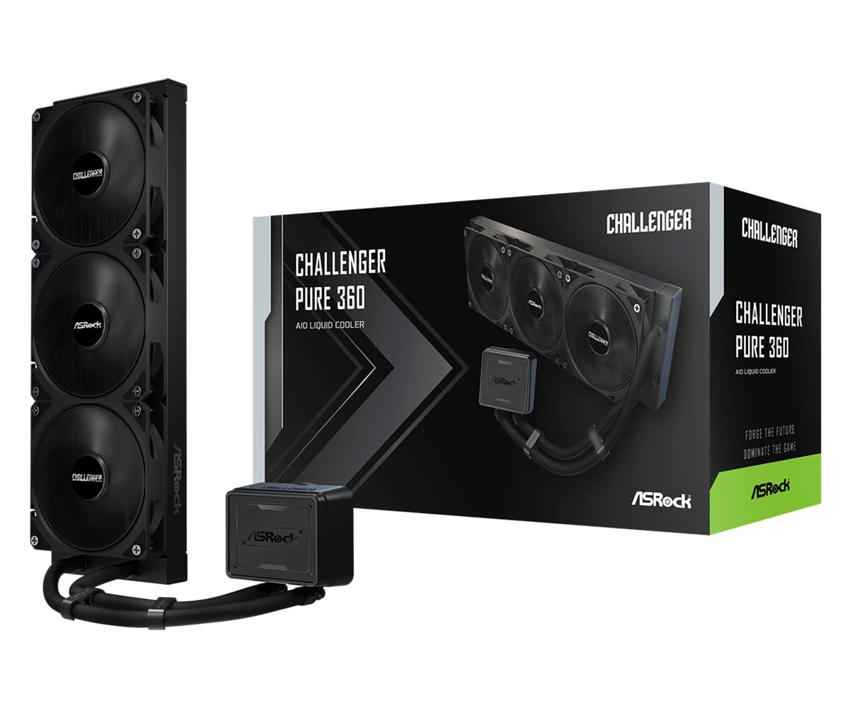ASRock Challenger Pure 360 AllinOne Liquid CPU Cooler, Sleek AllBlack Design,...