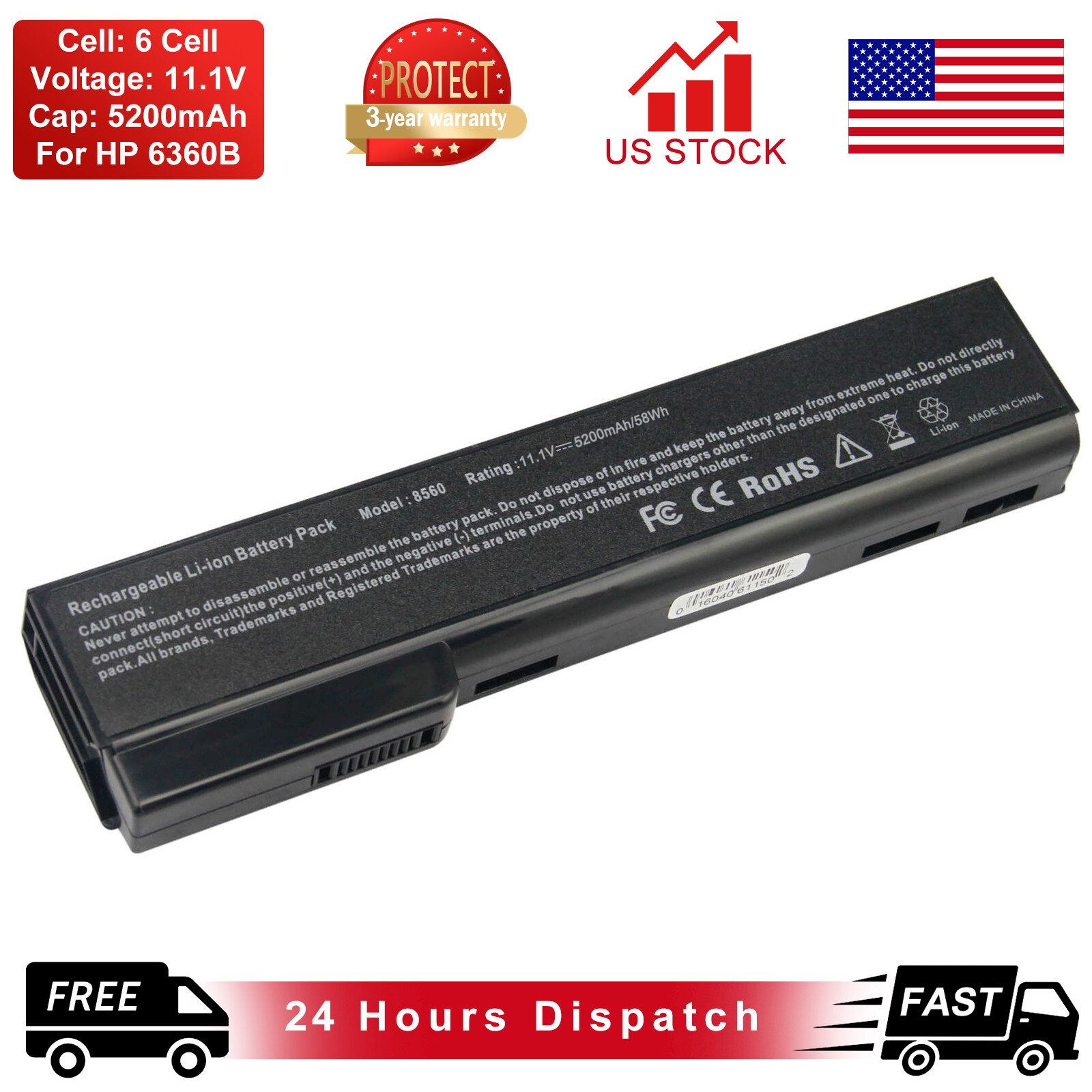 Lot 57Wh Battery for HP EliteBook 8460p 8460w 8470p 8470w 8560p 8570p 628670-001