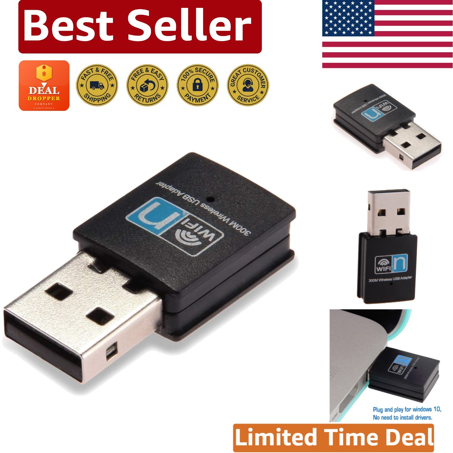 Enhanced Performance 300Mbps USB WiFi Adapter - Wide Compatibility for PC & Mac