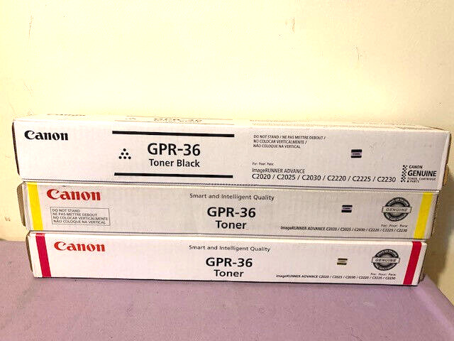 Genuine Lot of 3 Canon GPR-36 Black, Magenta & Yellow Toner Cartridge-New Sealed