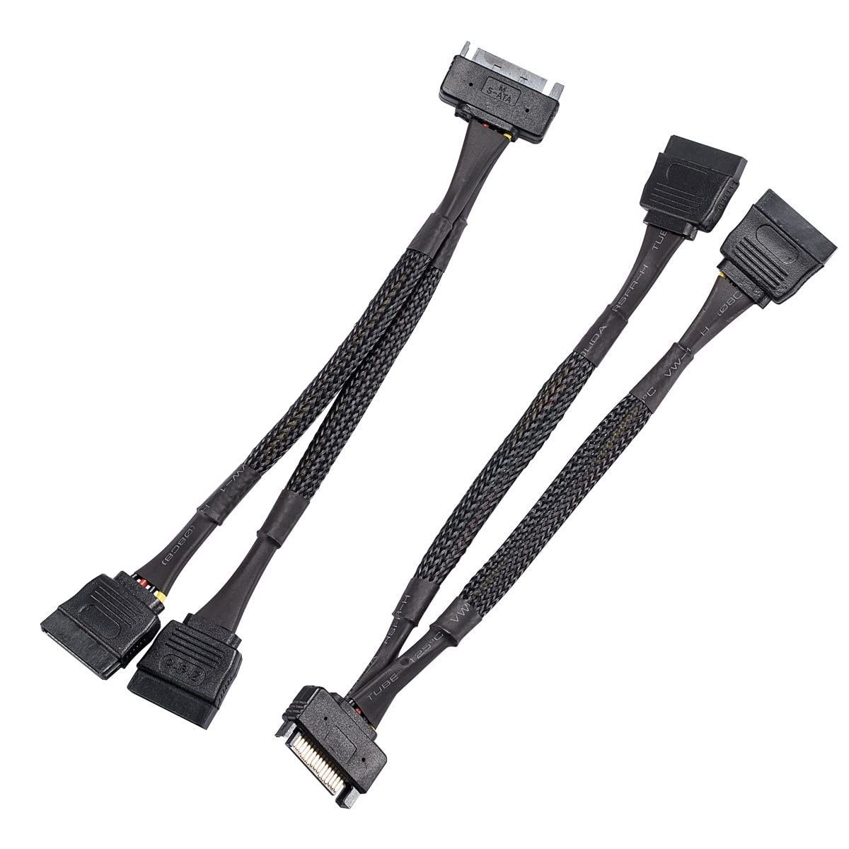 SATA Power Splitter Cable 2 Pack 6-Inch 15 Pin Male to 2xSATA Female Y-Splitter