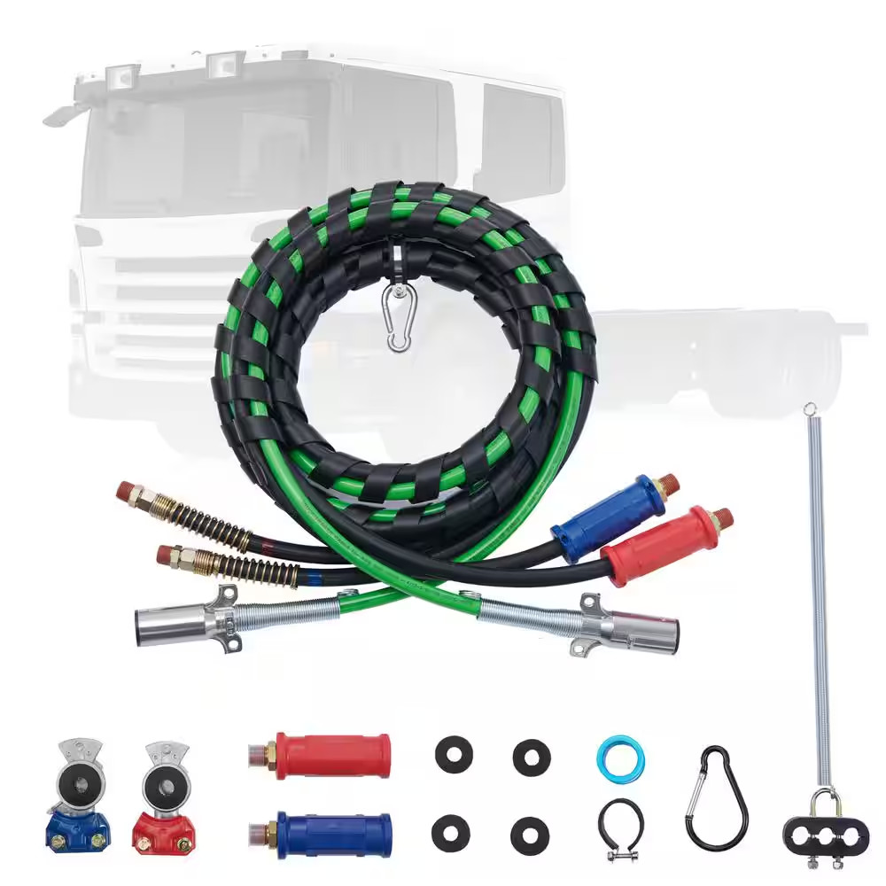 15 Ft. Semi Truck Air Lines Kit with 2PCS Glad Hands 3-In-1 Air Hoseand7 Way ABS