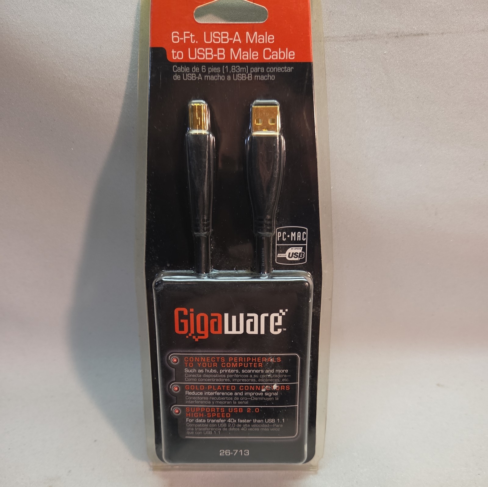 Gigaware 26-713 6-Ft USB A Male To USB-B Male Cable *New & *