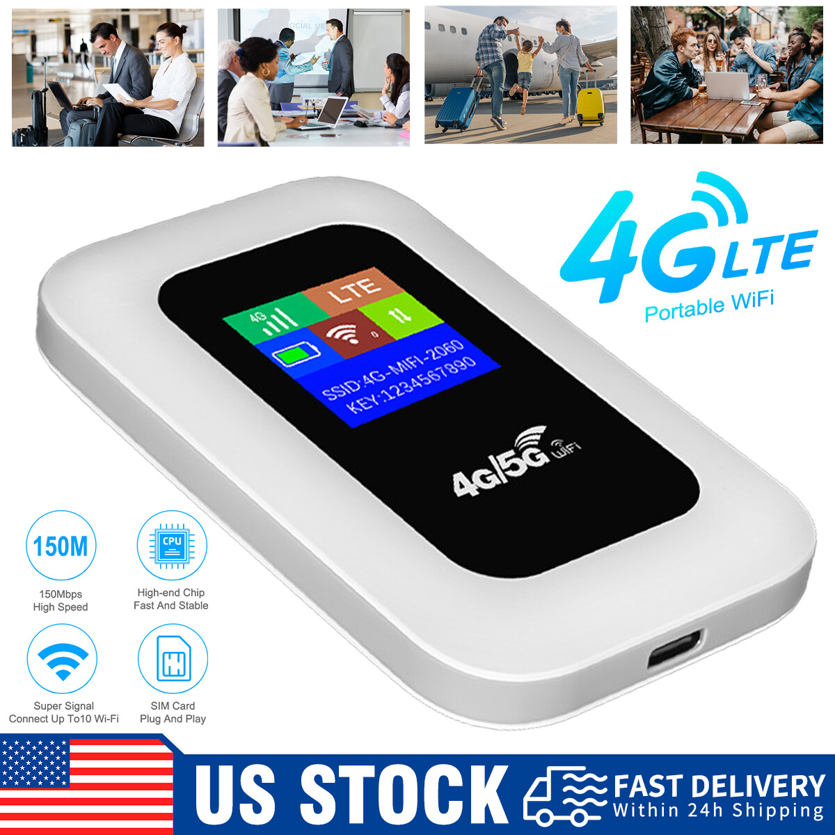 Portable 5G LTE Wireless WiFi Router Mobile Broadband MIFI LCD Hotspot
