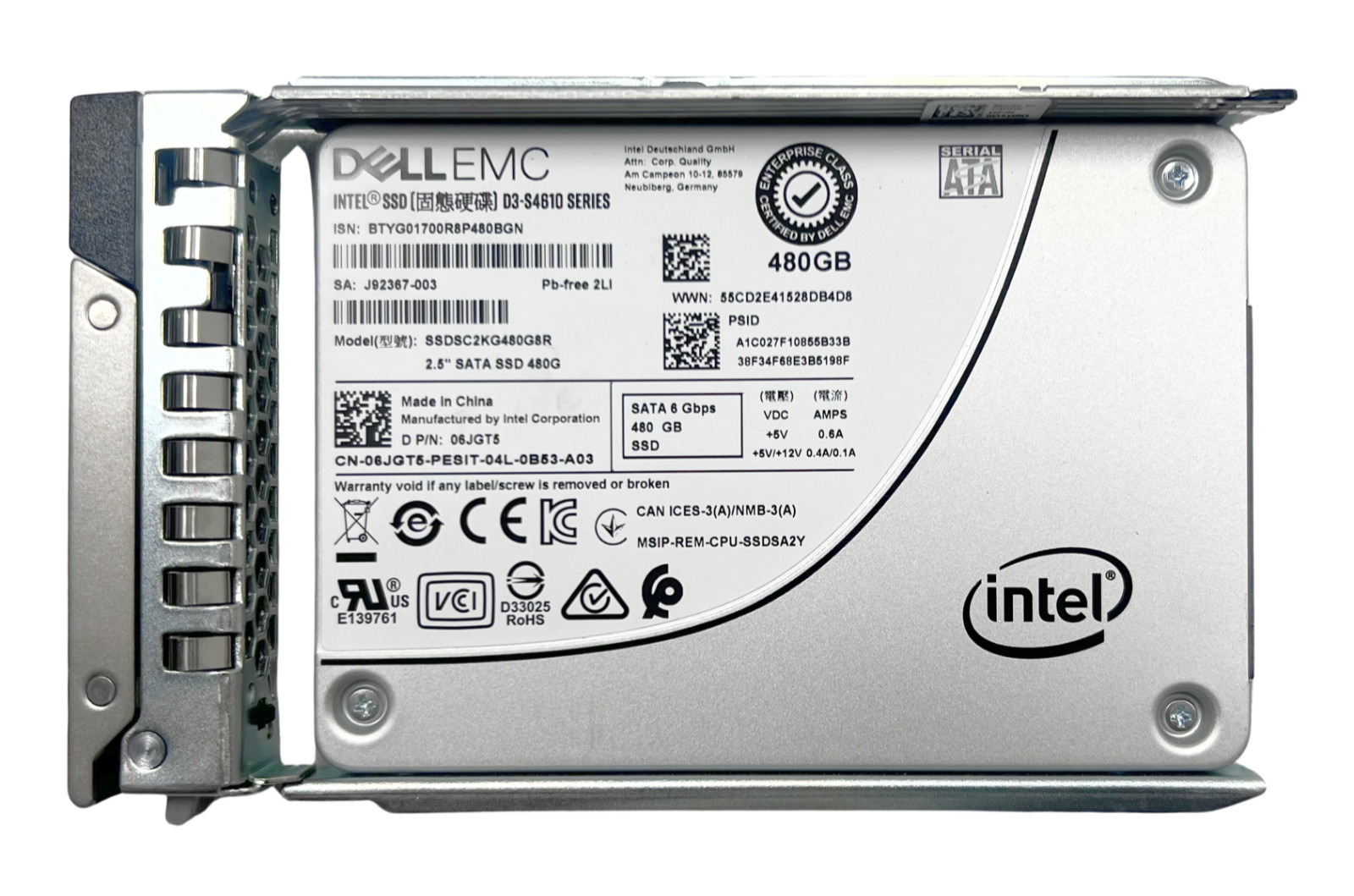 DELL EMC D3-S4610 480GB SATA 2.5'' 6Gb/s SSD 06JGT5 SSDSC2KG480G8R 99-100% 6JGT5