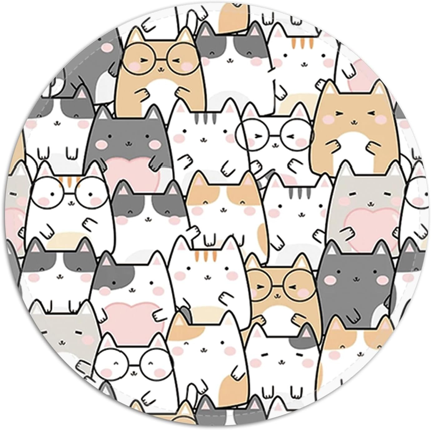 Cute round Mouse Pad with Stitched Edge, Kawaii Cat Mousepad for Women