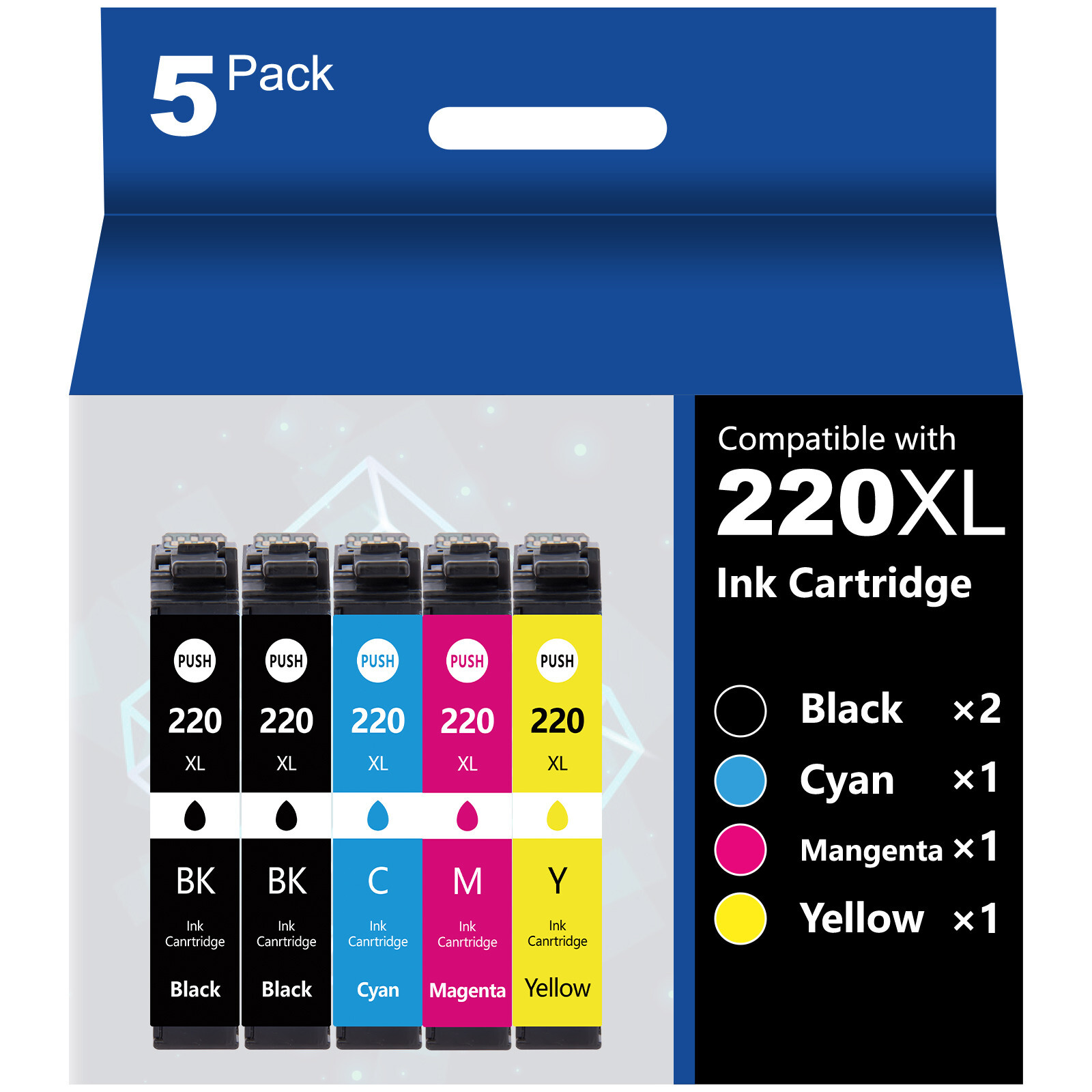 5PK 220XL 220 XL T220XL Ink Cartridge for Epson XP-420 WF-2750 WF-2760 WF-2630