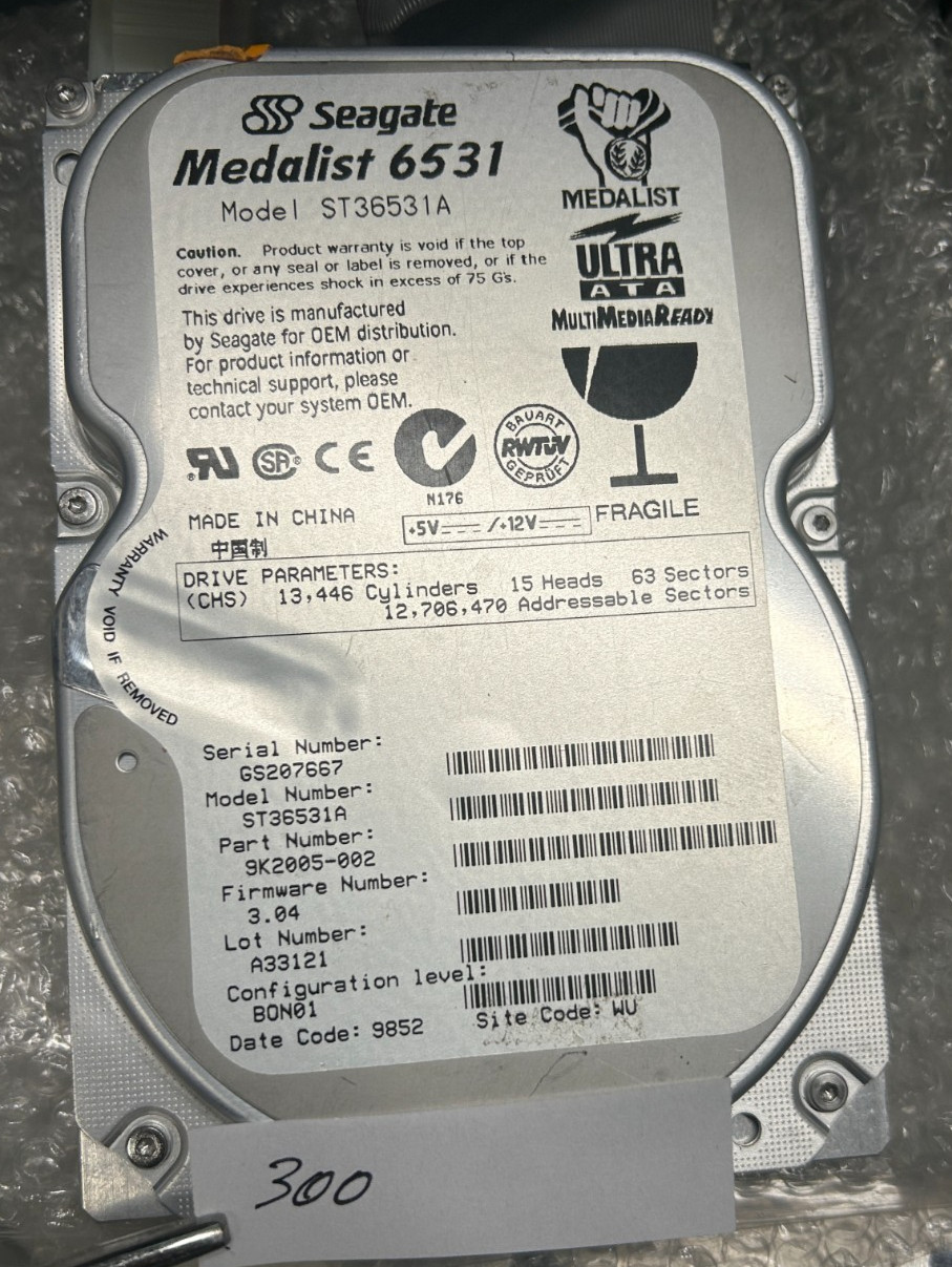 Tested - Seagate Medalist 6531 ST36531A 6.5GB 3.5" Ultra ATA IDE Hard Drive