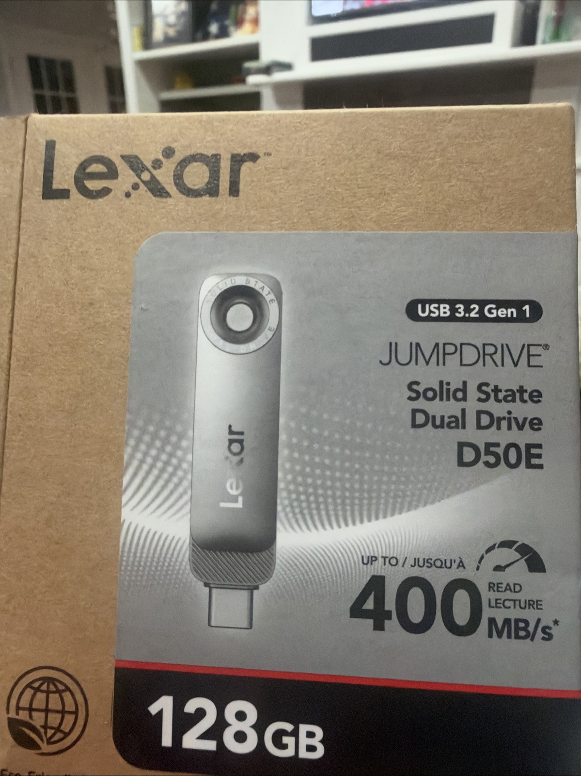 Lexar D50E 128Gb Solid State Dual Drive Usb Flash Drive Up To 400Mb/S Read