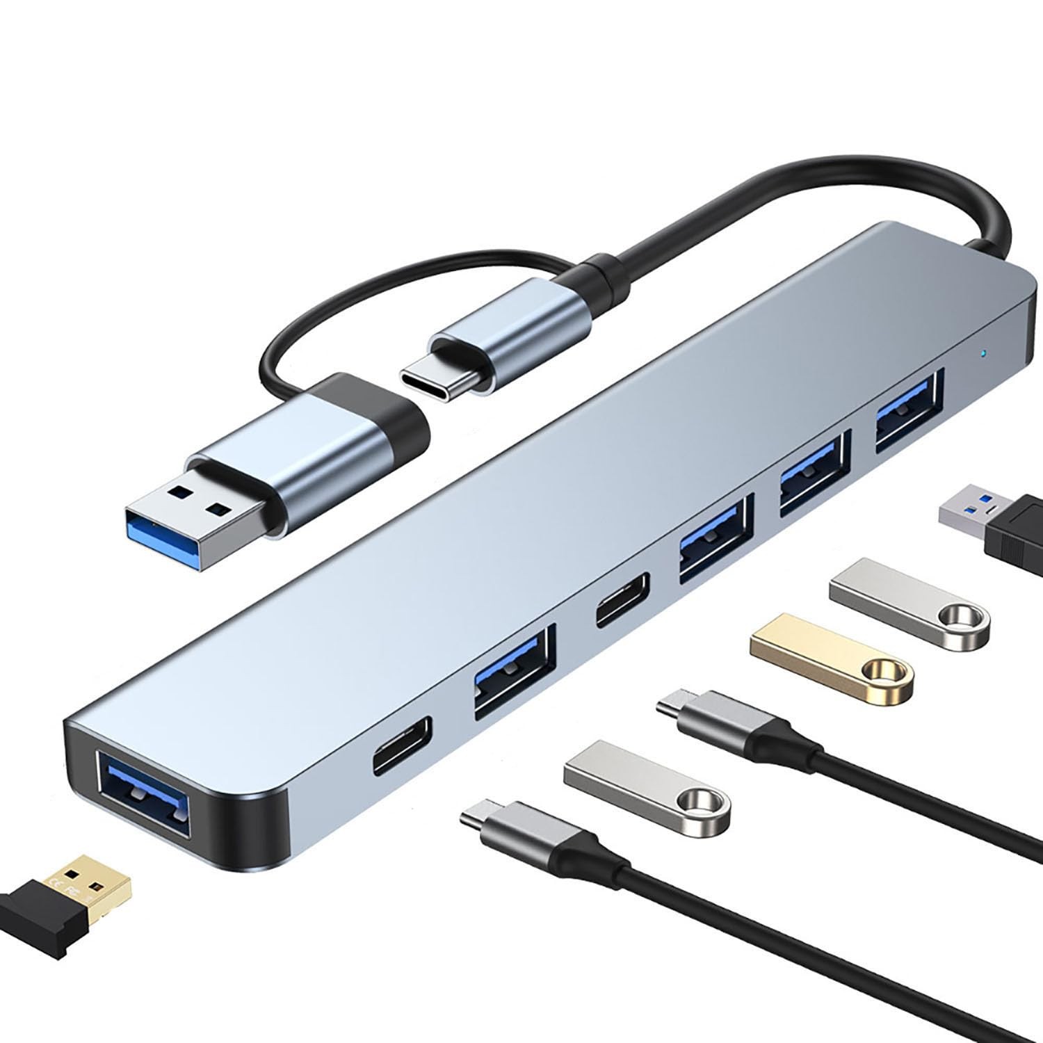 Adaptador multipuerto USB C Hub 7 en 1 con puertos carga USB 3.0 y USB2.0 tipo C
