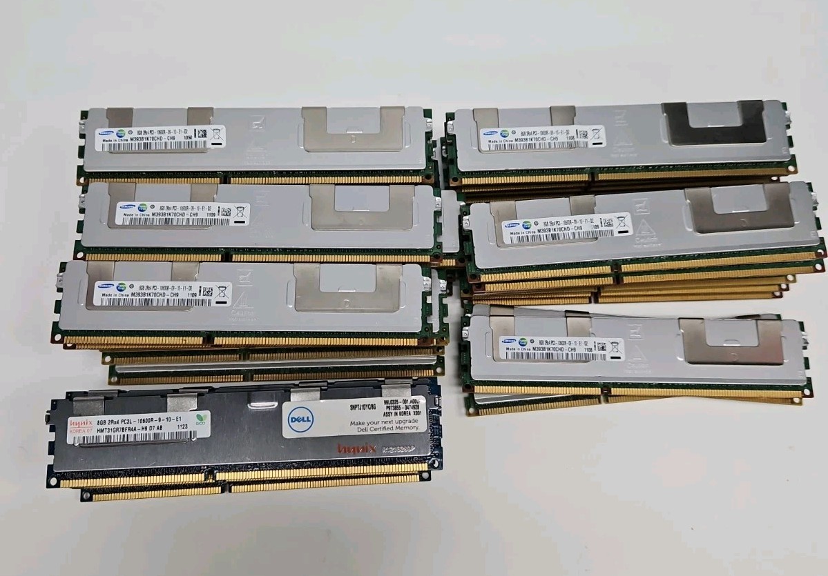 Lot of (39) x 8GB Samsung/Hynix 2Rx4 PC3-10600R DDR3-1333MHz Reg ECC Memory