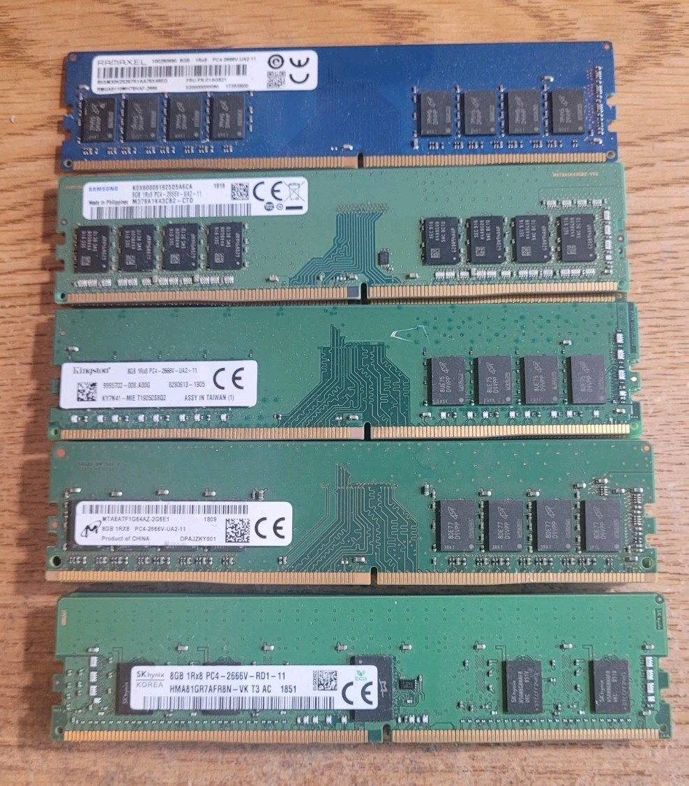 Lot of 14 8GB SK hynix Micron Samsung Kingston DDR4 PC4-2666V