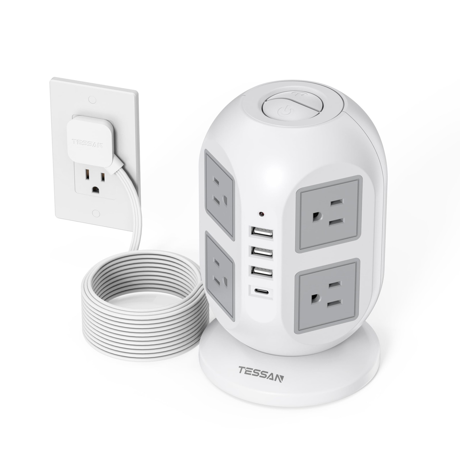 TESSAN Tower Surge Protector Power Strip 10 ft, 8 AC Outlets 4 USB Ports (1 USB