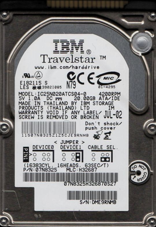 2.5 inch IBM IC25N020ATCS04-0 20GB ATA/IDE 4200rpm