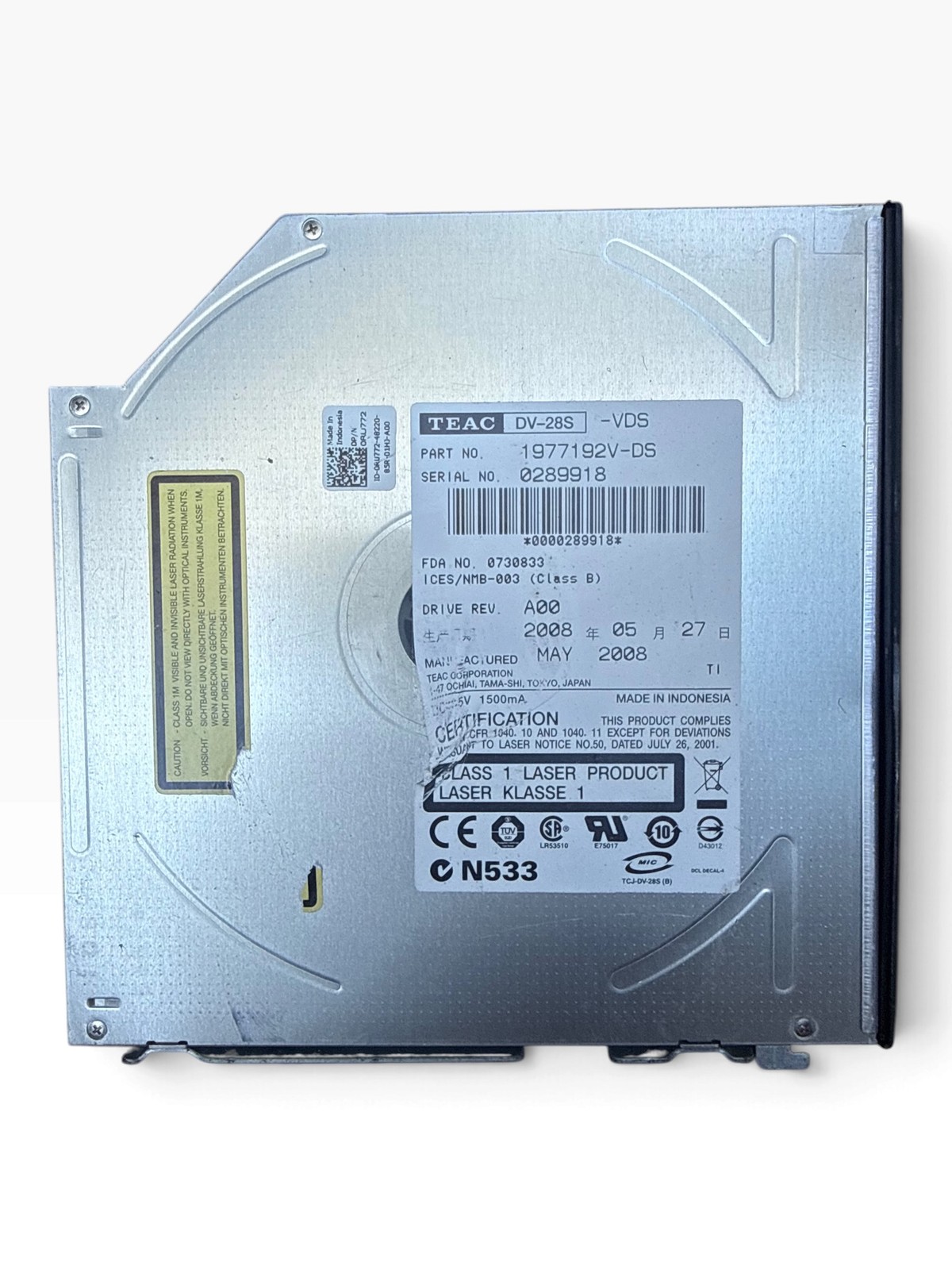 TEAC Internal Slimline SATA DVD-ROM Drive 1977192V-DS 12.7mm Height
