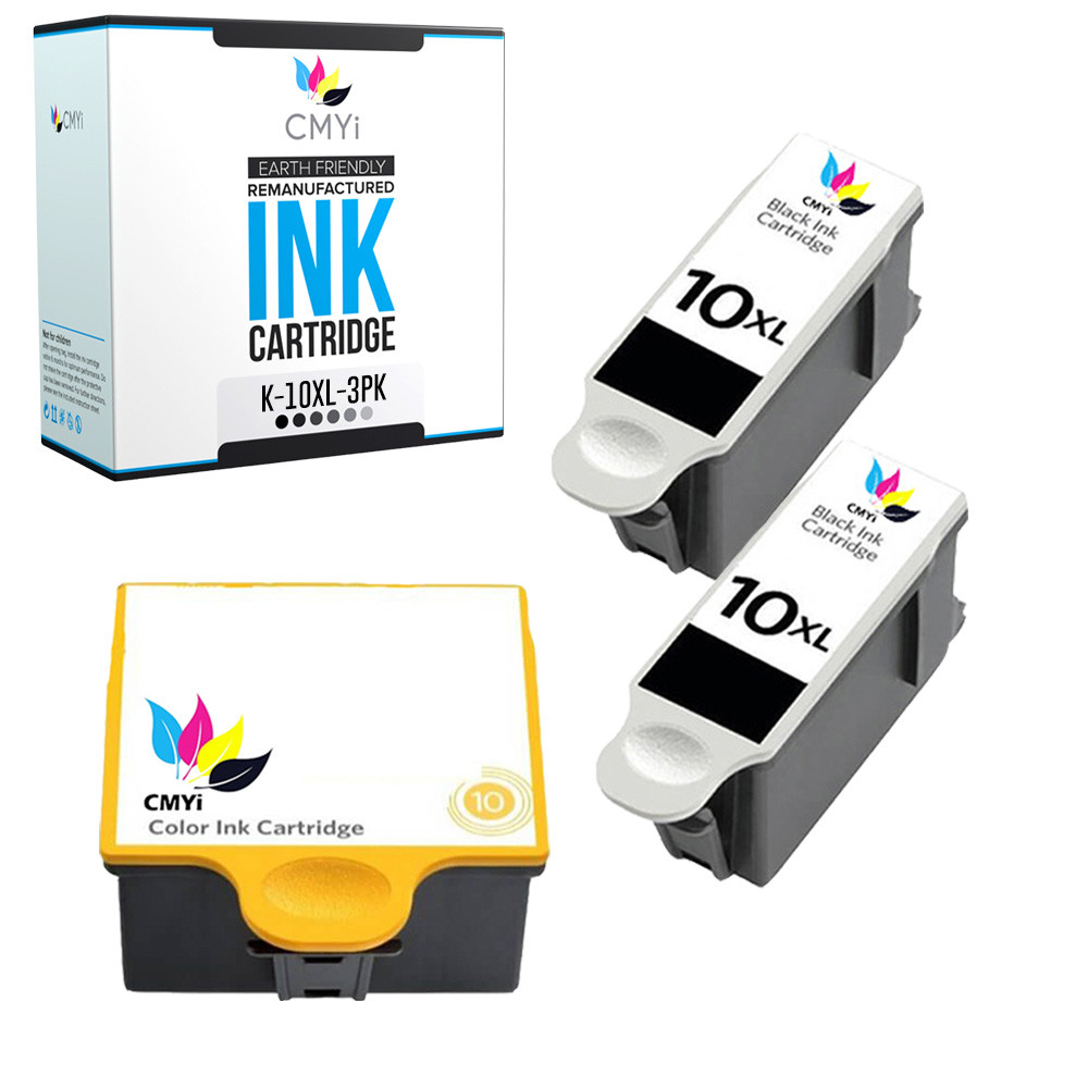 CMYi Replacement Ink Cartridges for Kodak 10XL Black Color 3 PK 10 XL Cartridge