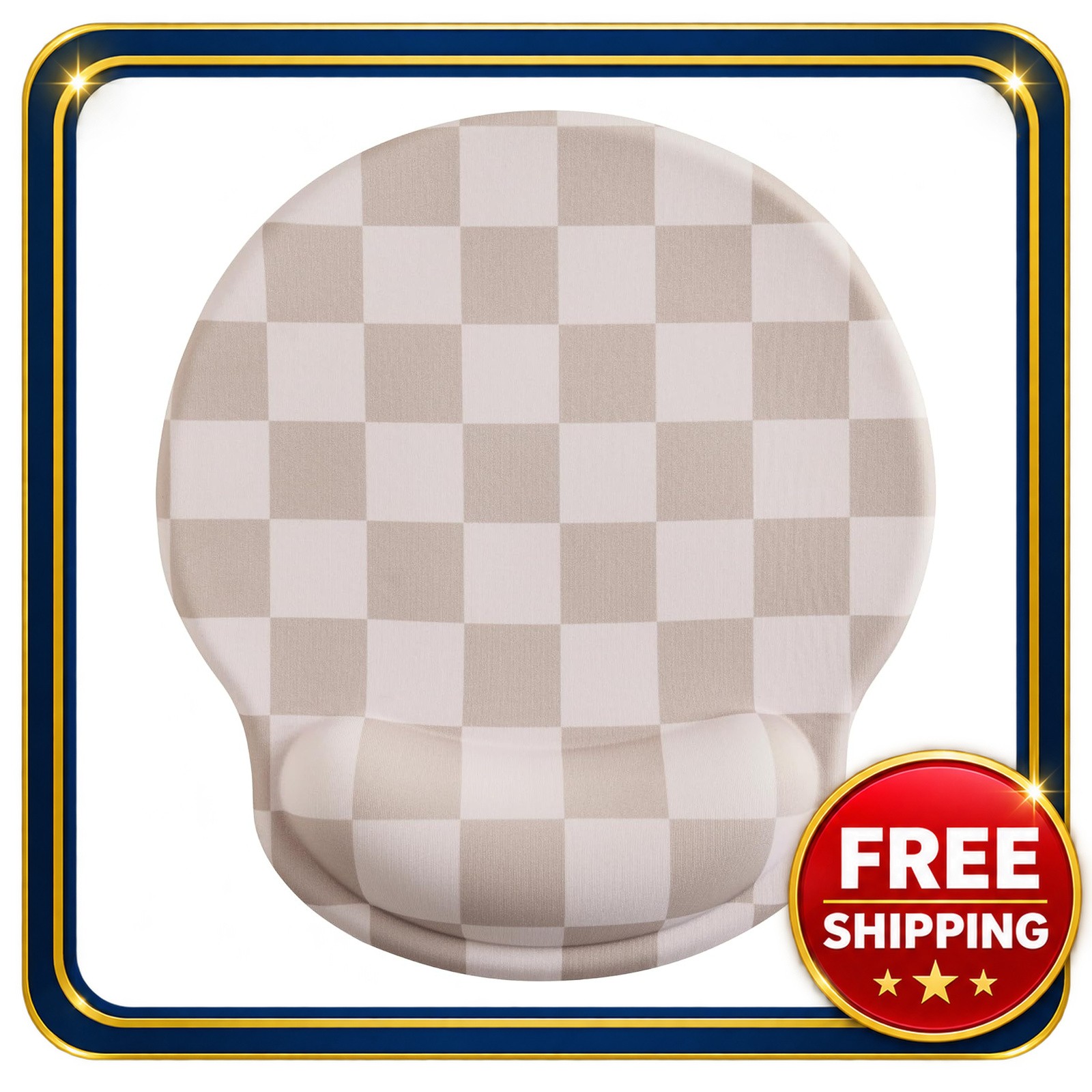 Mouse Pad with Gel Wrist Rest 9.5x8.5 inches Checkered Pattern Beige Khaki