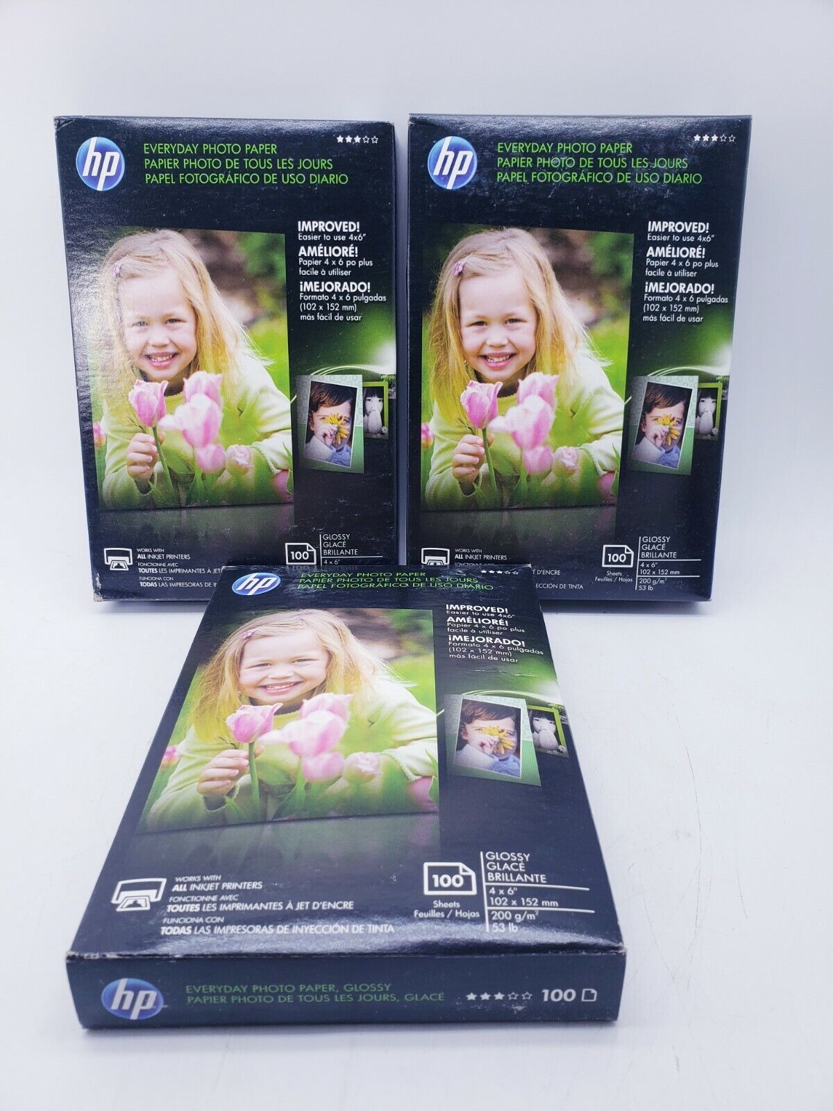 HP Genuine Everyday Photo Paper 300 Sheets Total 4x6 Glossy Sealed 3 Packages