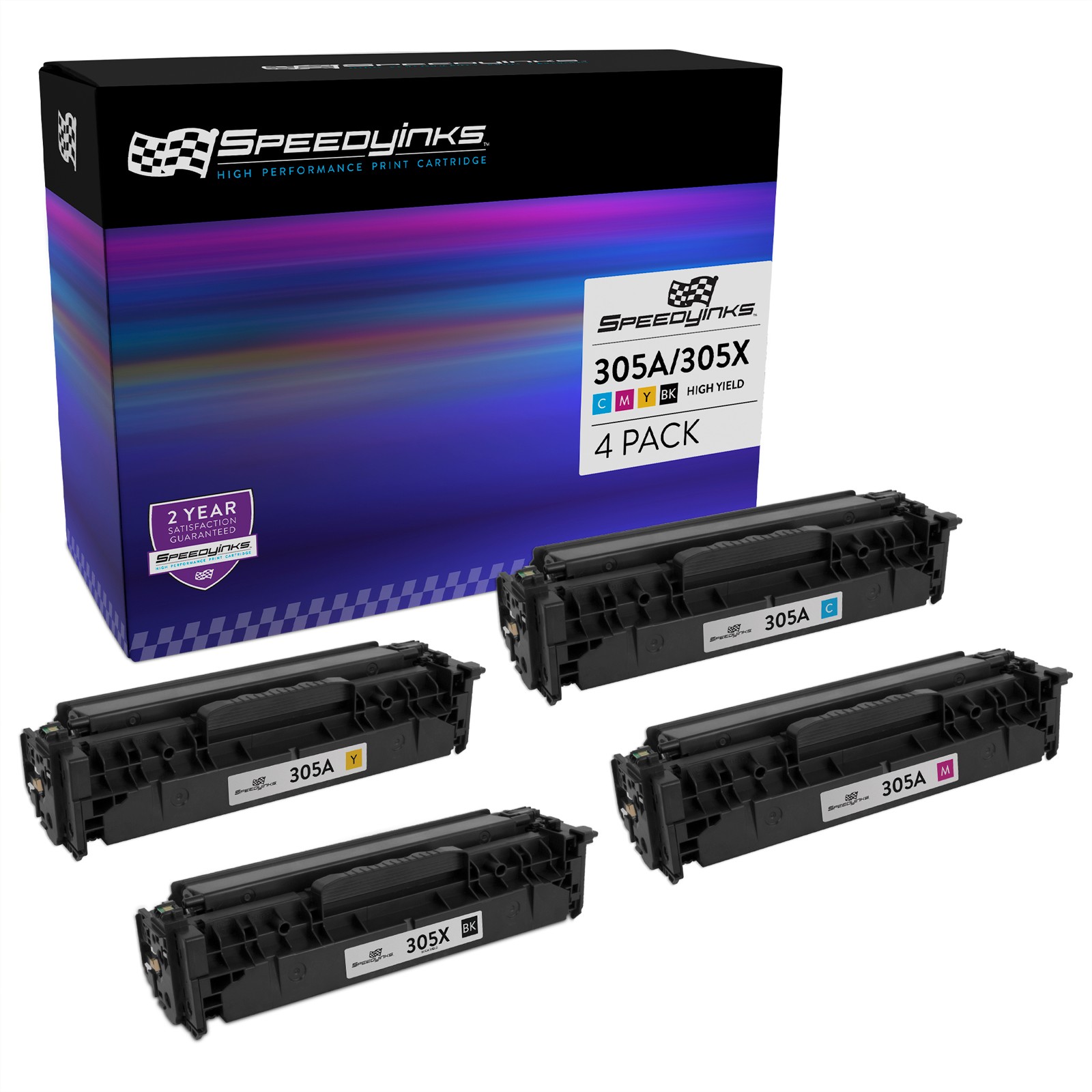 4PK Reman Toner Cartridge for HP 305A LaserJet Pro 400 Colo M451nw M475dn Black