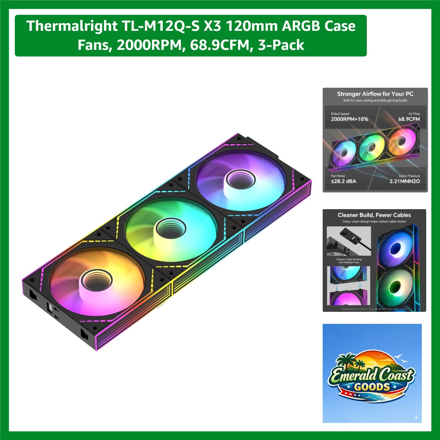 TL-M12Q-S X3 120mm ARGB Case Fans, 2000RPM, 68.9CFM, 3-Pack