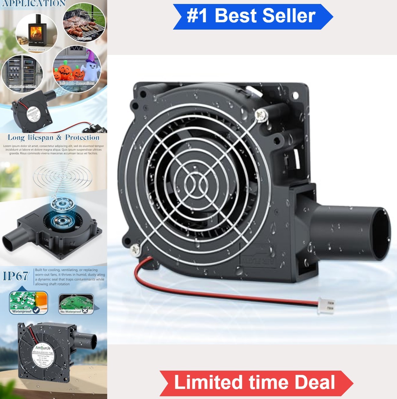 DC Cooling Blower Fan 120mm 12V 2 Pin Dual Ball Bearing IP67 Waterproof High