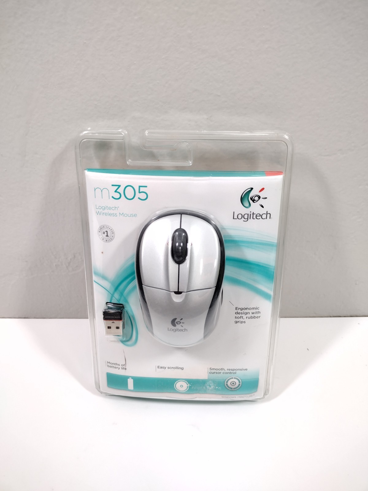 Logitech M305 Wireless Mouse Silver Black Ergonomic Design 2.4 GHz