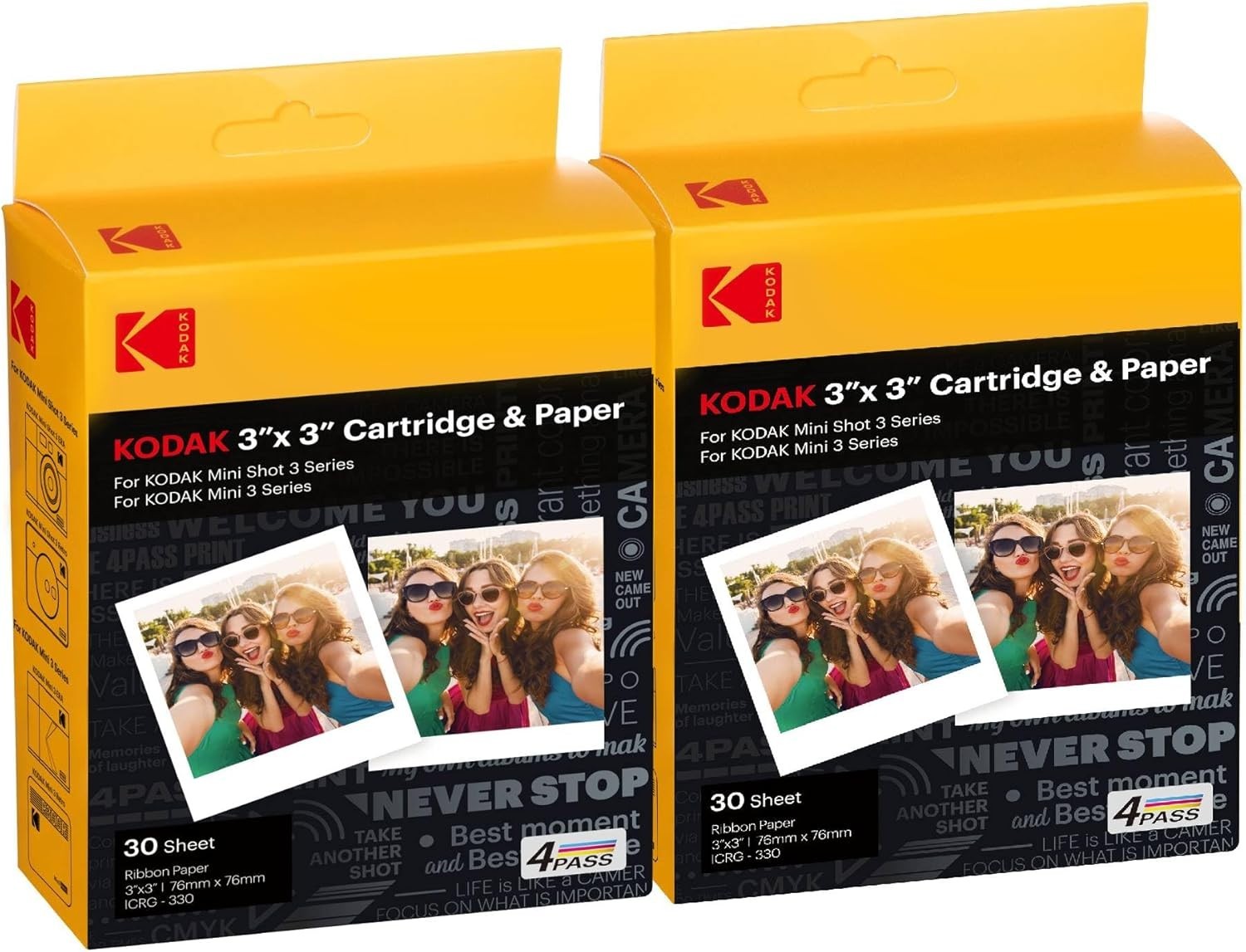 KODAK 4PASS Film Cartridge 3x3 for Mini 3 Retro & Mini Shot 3 Retro 60 Sheets
