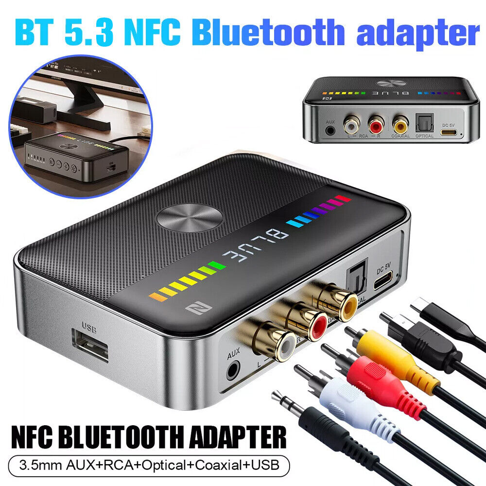 Bluetooth 5.3 NFC Transmitter Receiver Adapter 3.5mm USB HiFi Stereo Music
