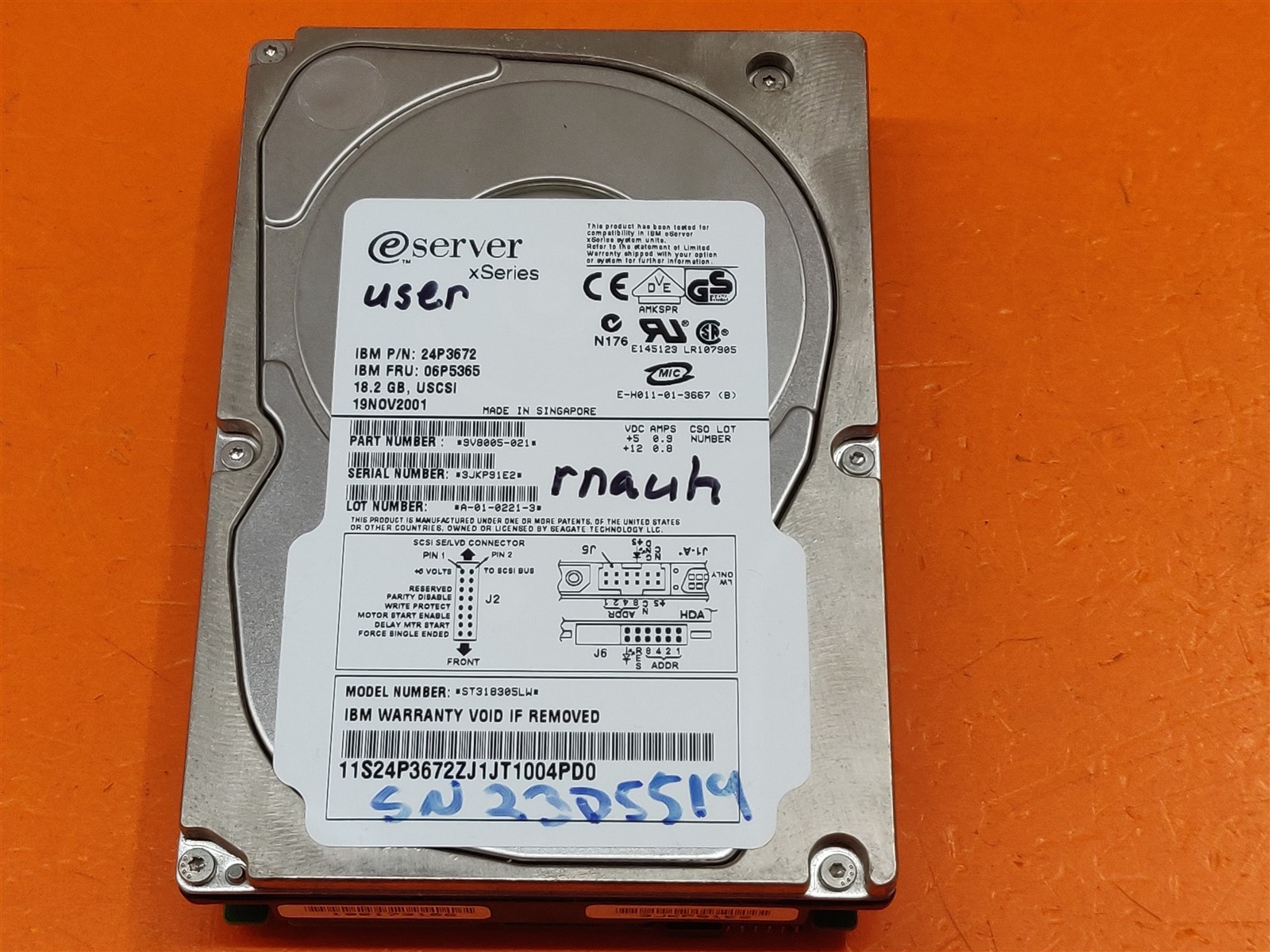 ⭐️⭐️⭐️⭐️⭐️ *UNTESTED* HDD Hard Drive eServer IBM ST318305LW 18.2GB 10K SCSI