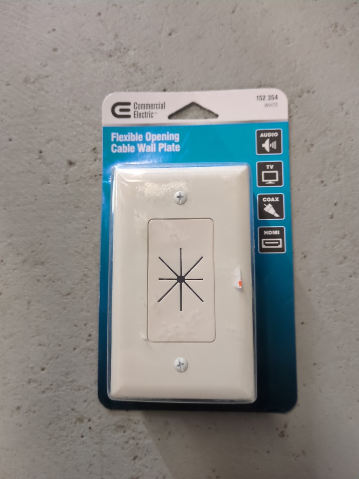 Commercial Electric 1 Flexible Opening Cable Wall Plate White 1-Gang 5028-WH-VN
