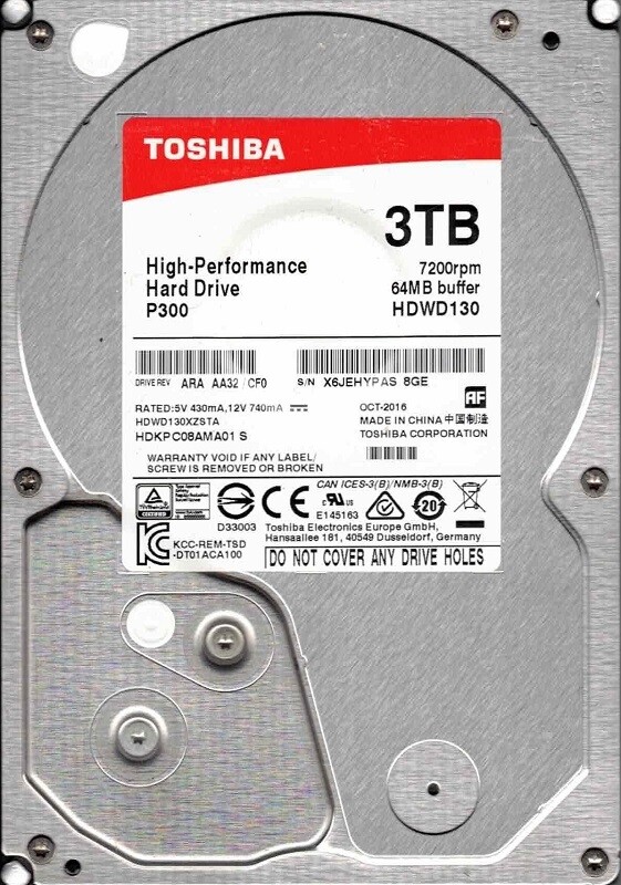 P300 HDWD130 ARA AA32/CF0 OCT-2016 Toshiba 3TB