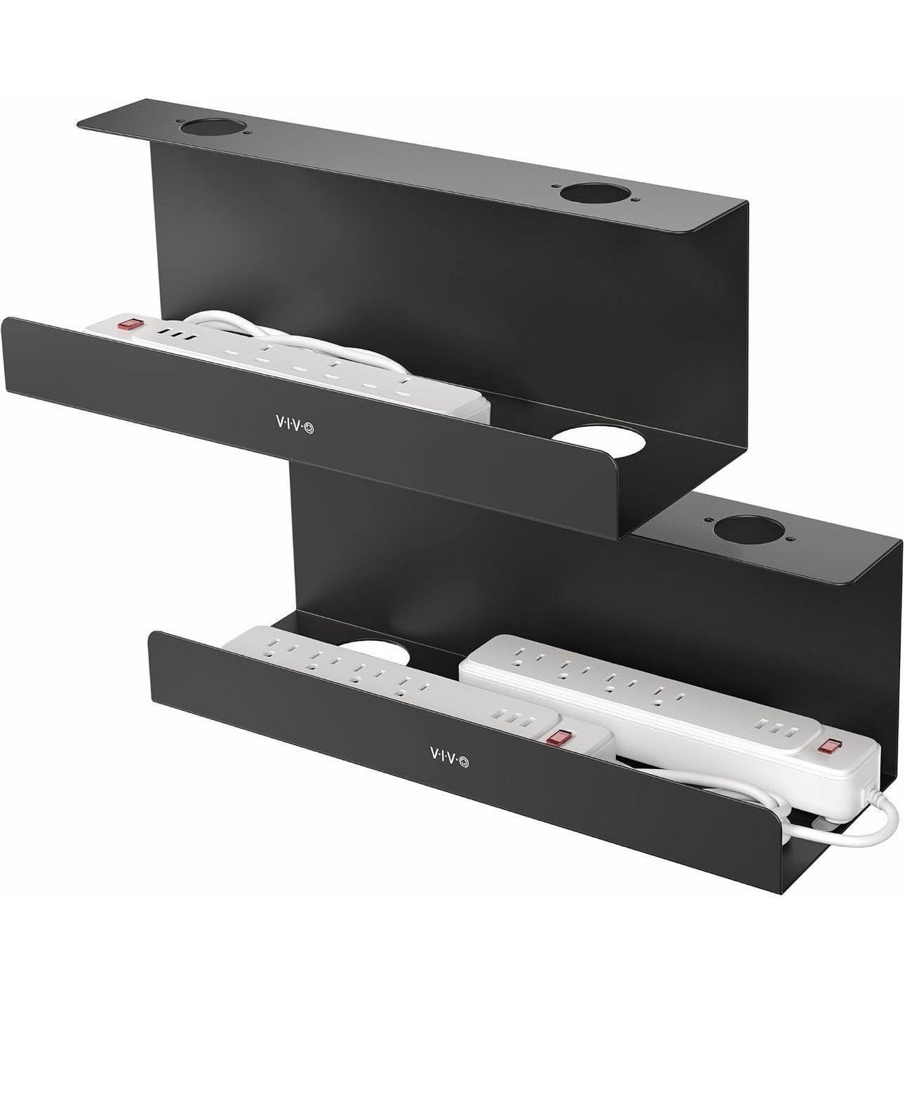 VIVO Black Dual Under Desk 17" Cable Management Trays, Wire Organizers (2 Pack)