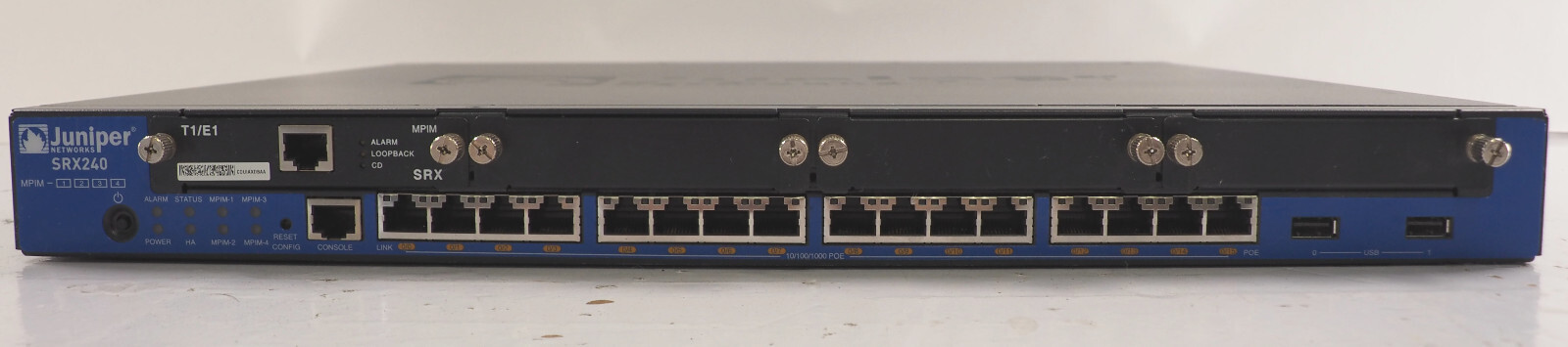 Juniper SRX240 16 Port Services Gateway Firewall with T1/E1 Module