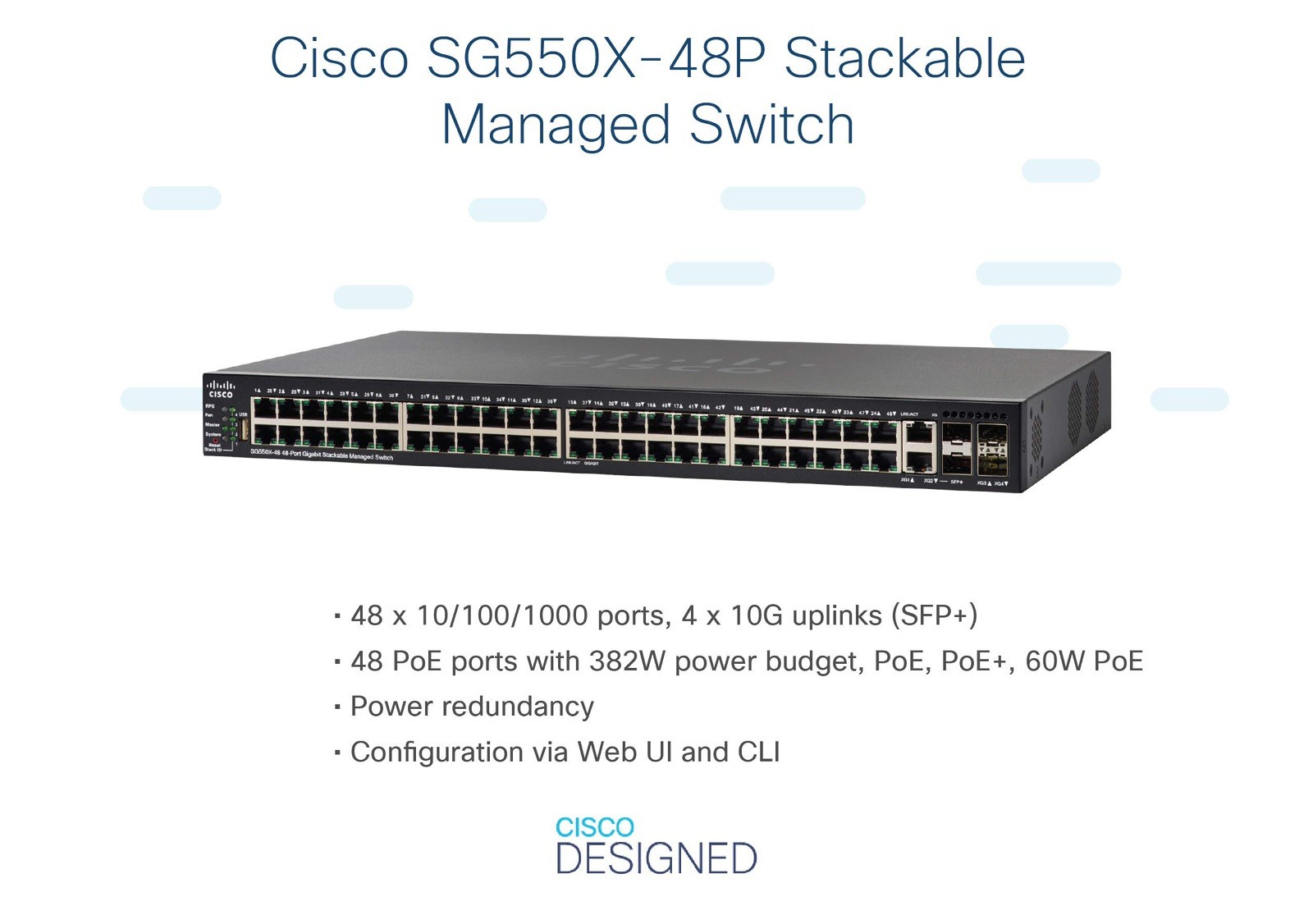 Cisco SG550X-48MP 48-Port Stackable Managed Gigabit PoE+ Switch