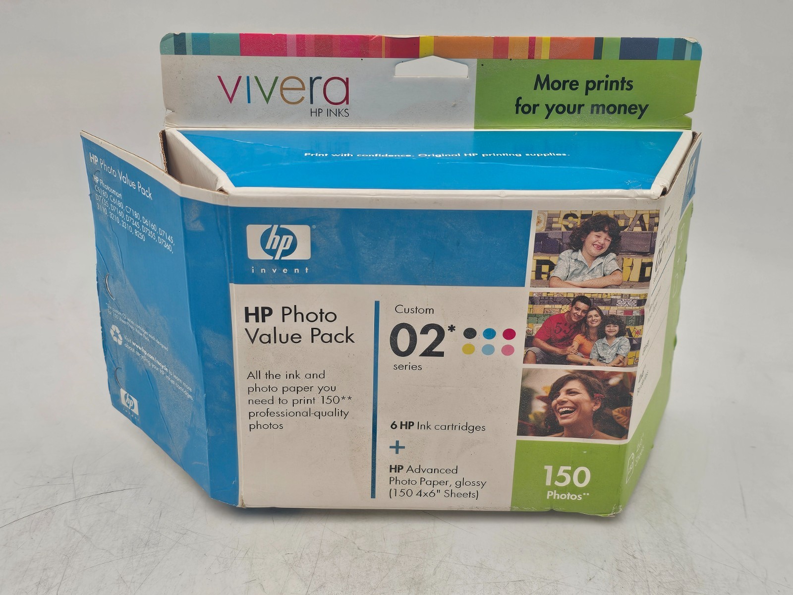 HP PHOTO VALUE PACK CUSTOM 02 SERIES, 6 HP INK CARTRIDGES Expired Box