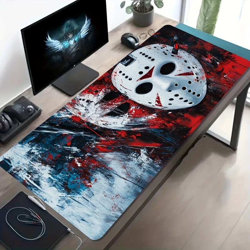 1 Large E-sports Gaming Mouse Pad with a Horror Mask Abstract Art Pattern, Non