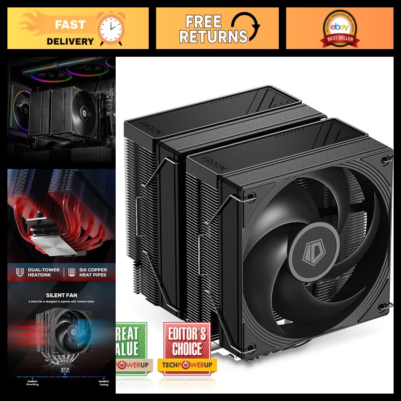 Dual-Tower CPU Cooler, Low Noise, 157mm Height, 260W TDP, Efficient Cooling Solu