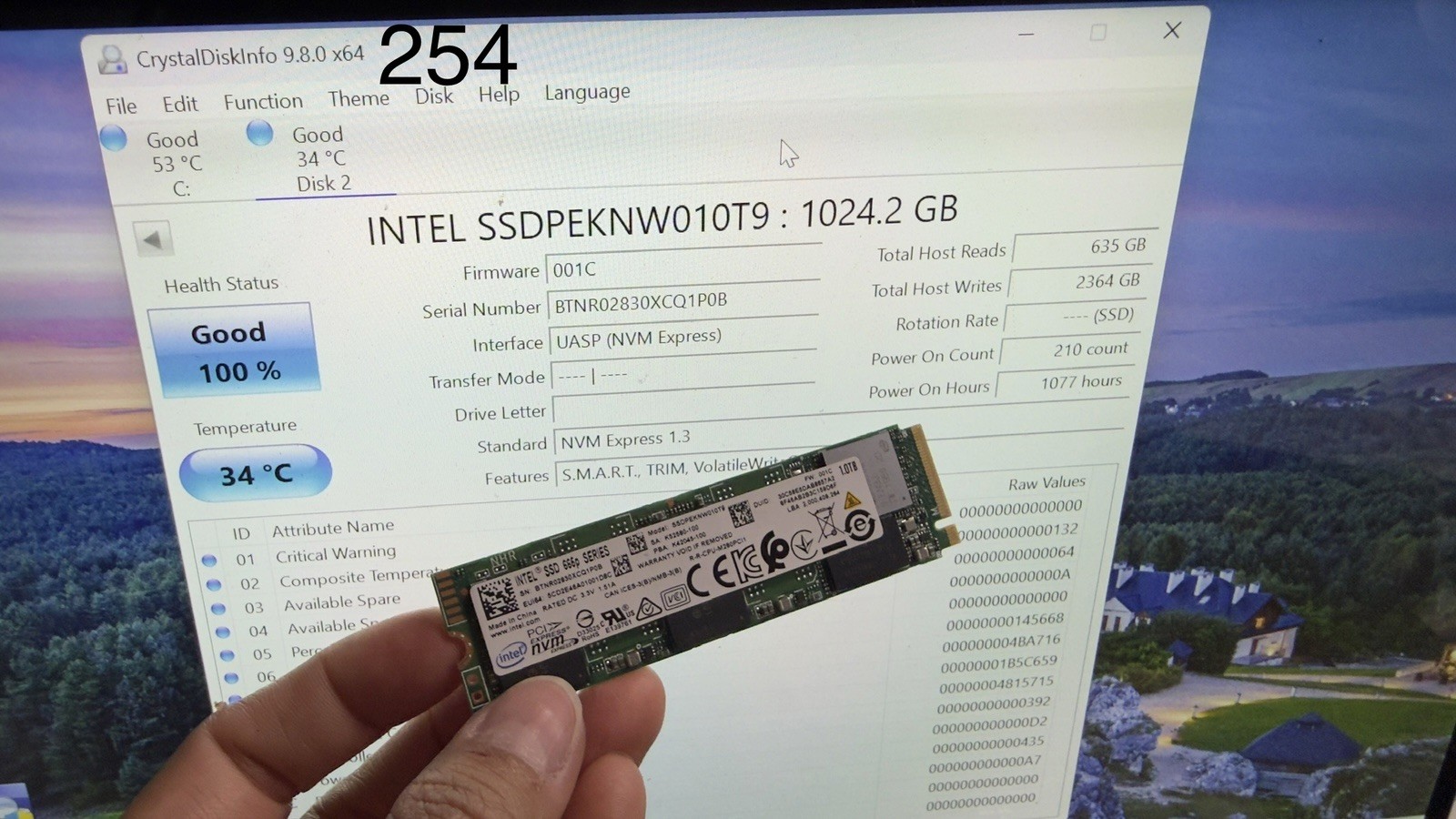 Intel 665p Series 1TB M2 NVMe 2280 SSD SSDPEKNW010T9 Health 100%