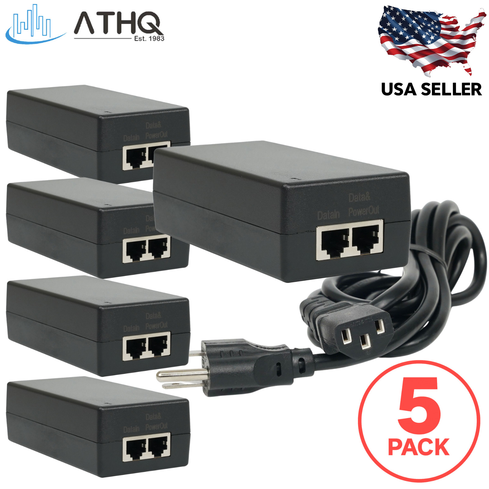 PACK OF 5 - PoE Adapter 48V 0.5A 24W Gigabit Ubiquiti Compatible POE-48-24W-G