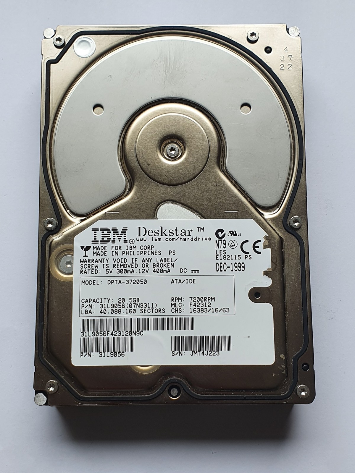 20GB IDE IBM DPTA-372050 P-ATA 7200rpm 2MB HDD 3.5" Internal Hard Drive