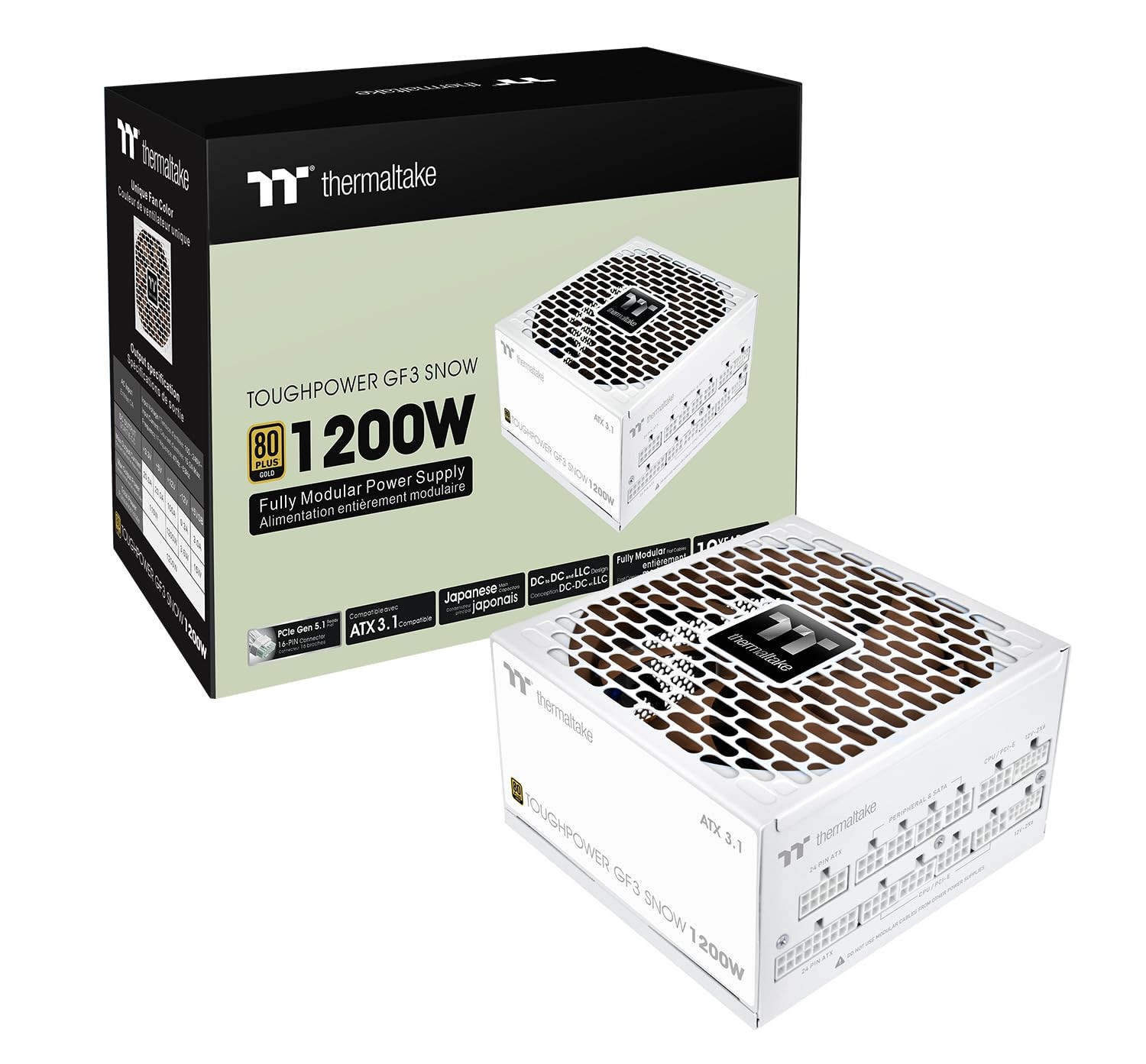 Thermaltake Toughpower GF3 1200W; ATX 3.1 x2 Native PCIe 5.1 12V-2x6 Flat Cables