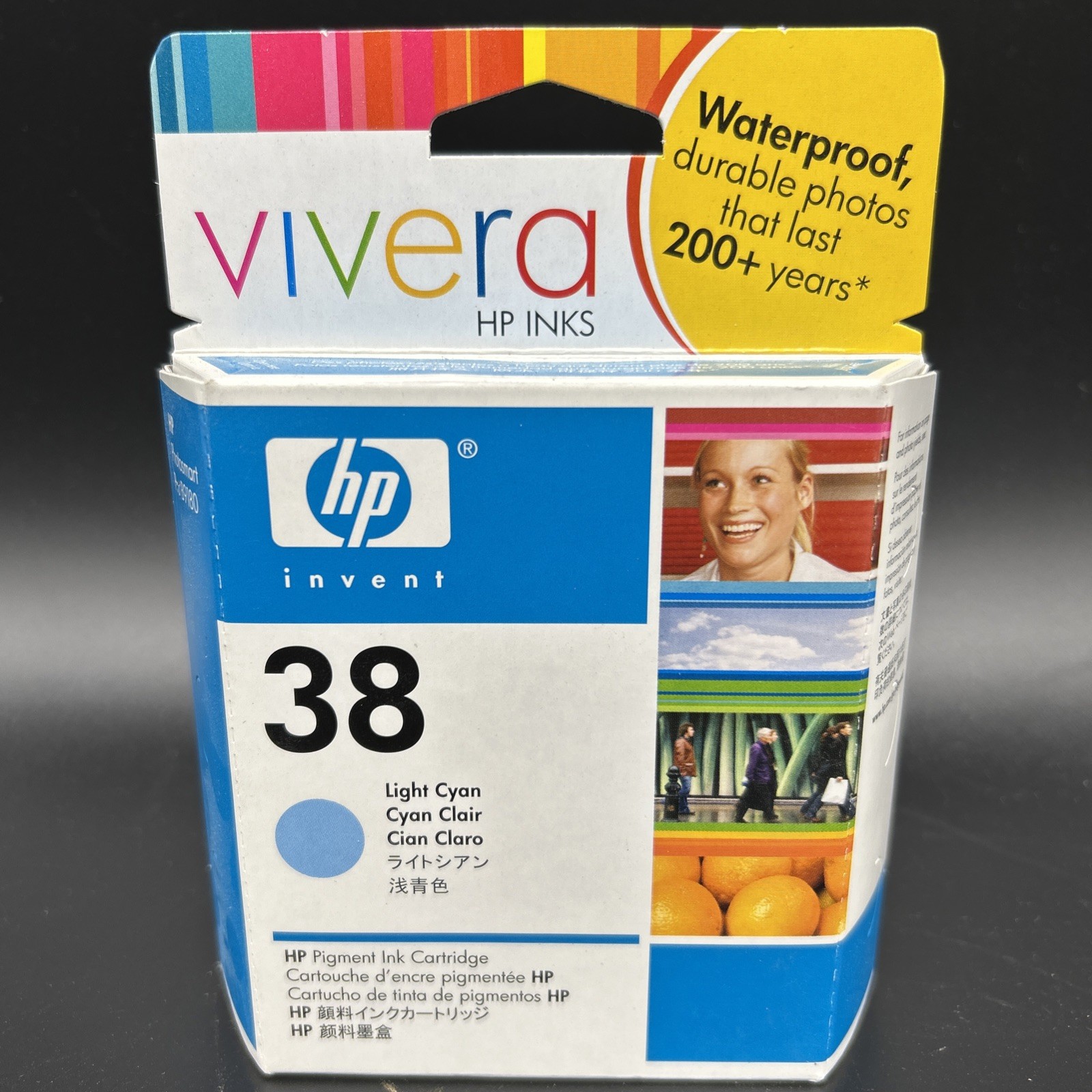 HP 38 Vivera Light Cyan C9406A Pigment Ink Cartridge New Sealed
