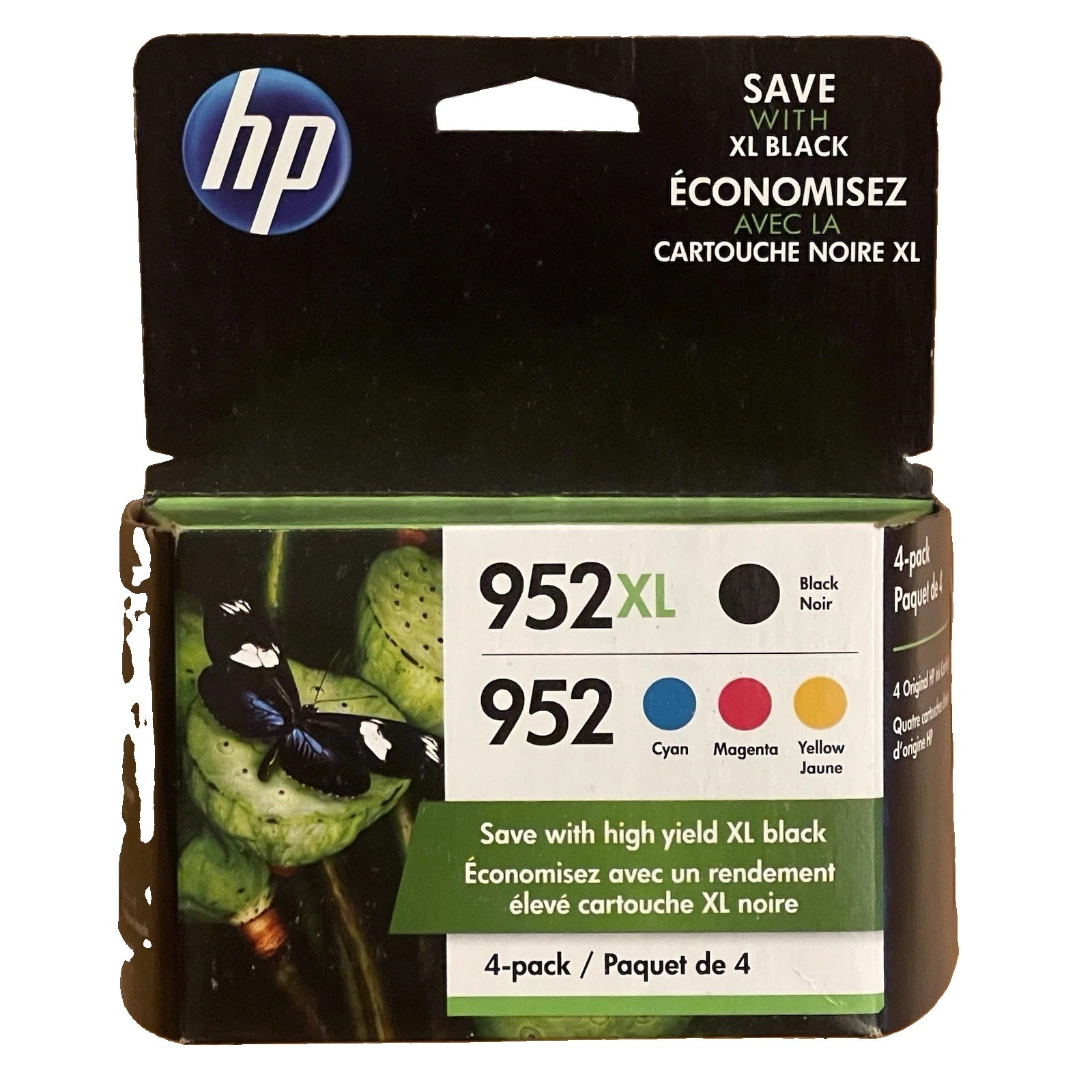 HP 952XL Black & 952 Color Ink N9K28AN Combo 4 Pack OEM Sealed 10/2022