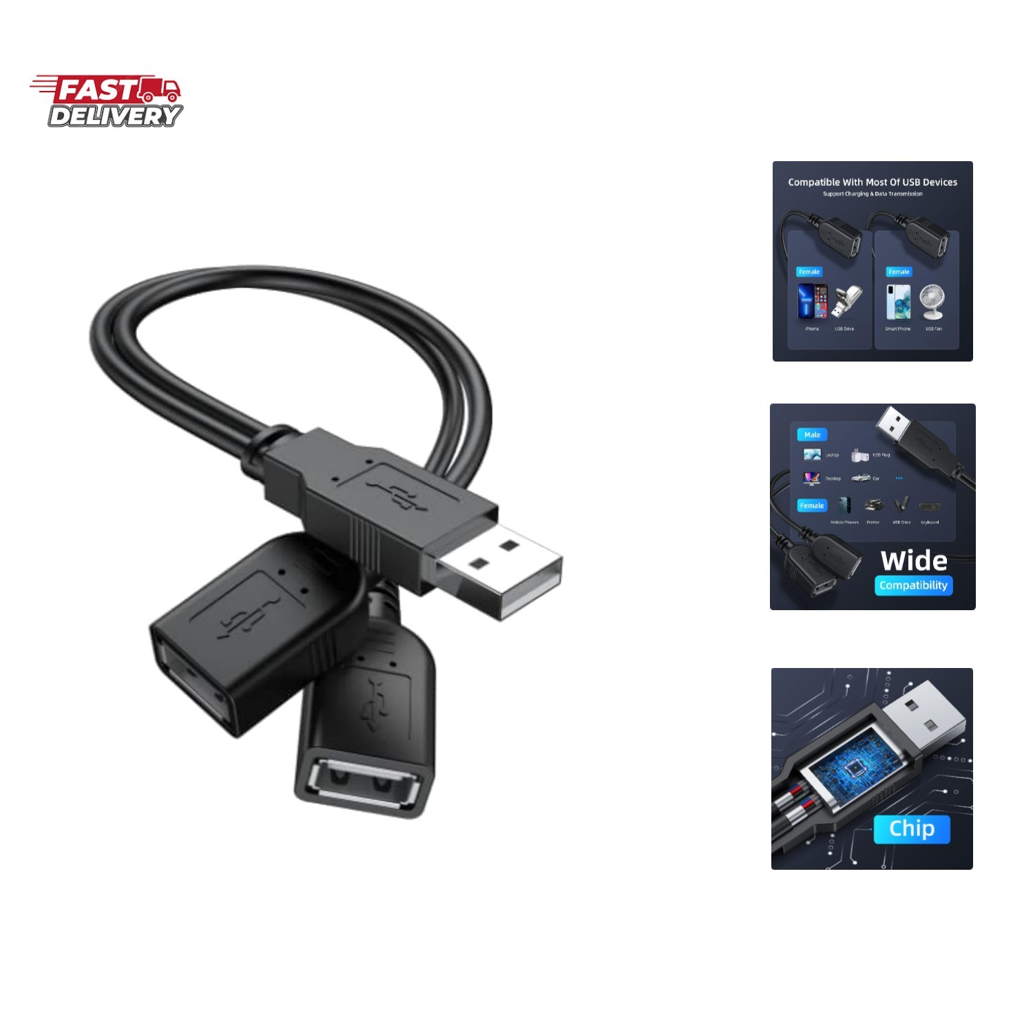 2026 Upgraded】 USB 2.0 A Male to 2 Dual USB Female Jack Y Splitter Hub Power ...
