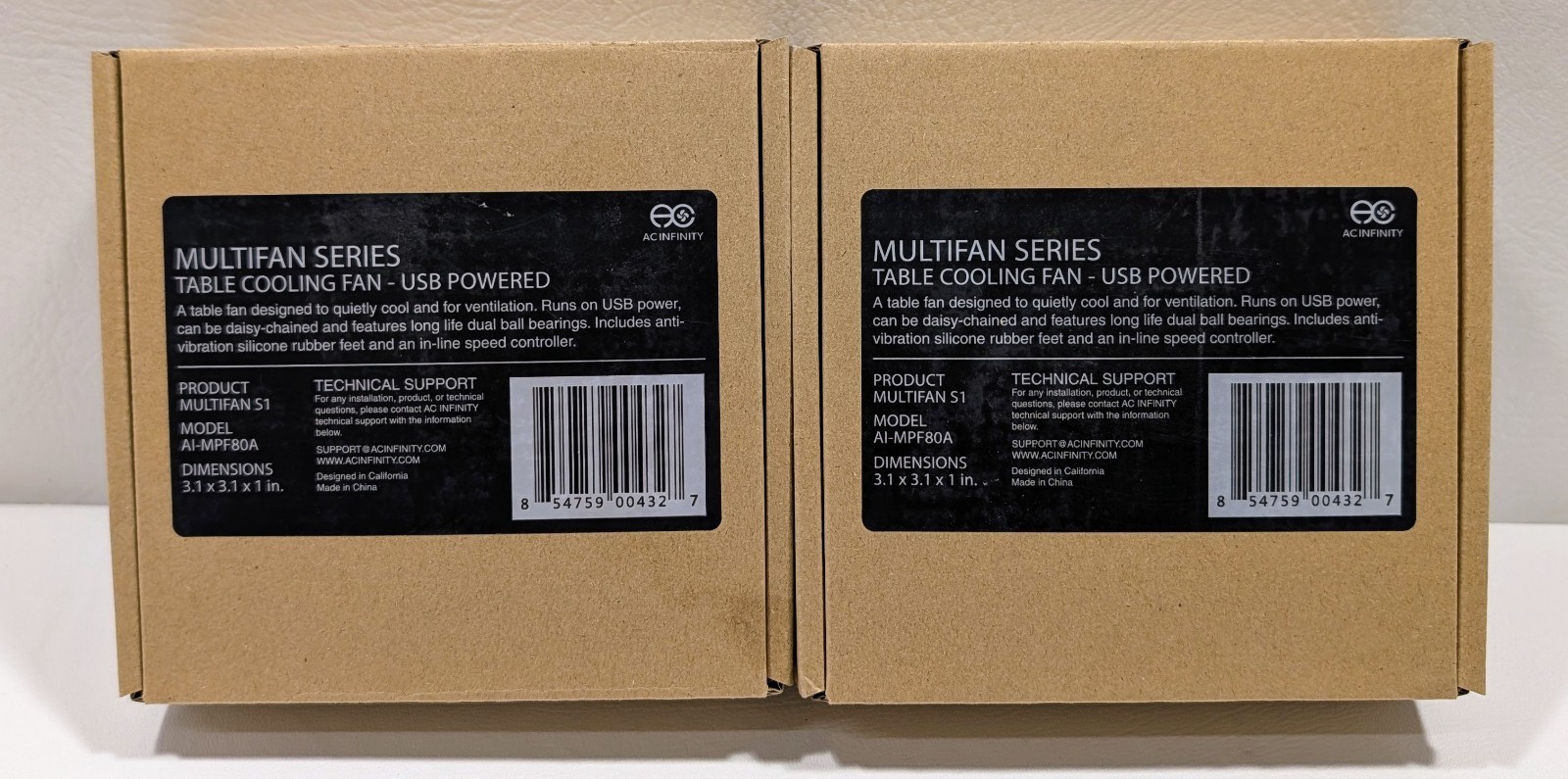 Lot Of 2 AC Infinity MULTIFAN S1 Quiet 80mm USB Table Cooling Fan AI-MPF80A New
