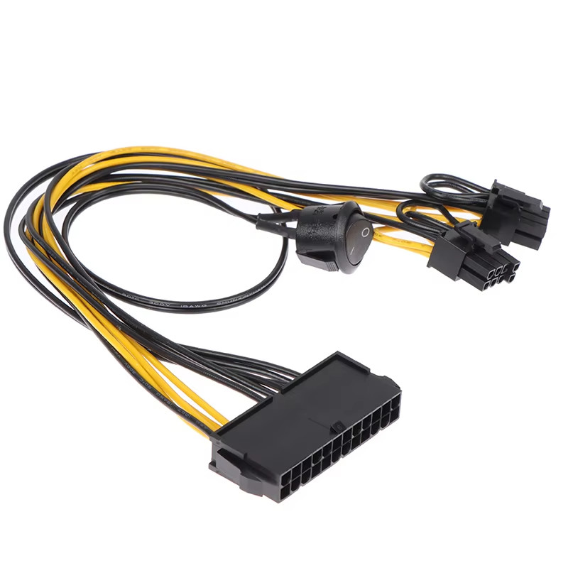 ATX Power 24Pin to 2 Ports 6+2 Pin 8 Pin with On Off Switch cable PCIe 6Pin 8pin